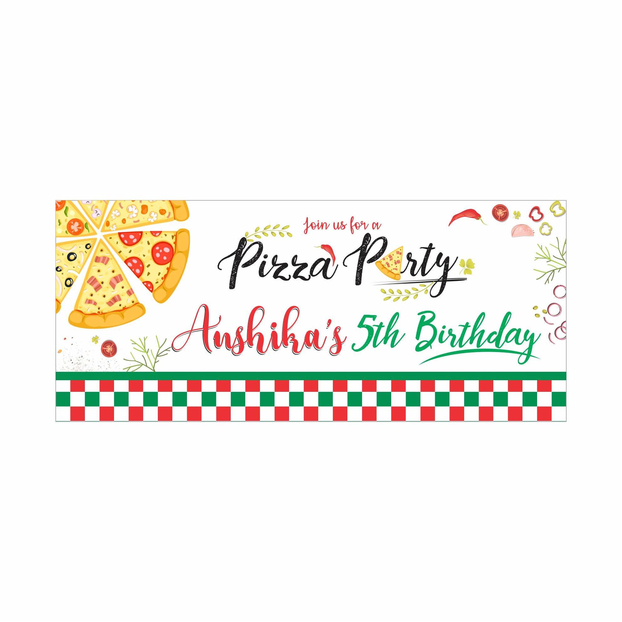 Personalized Pizza Party Theme Banner 30in ALL PARTY SUPPLIES Pretty UR Party