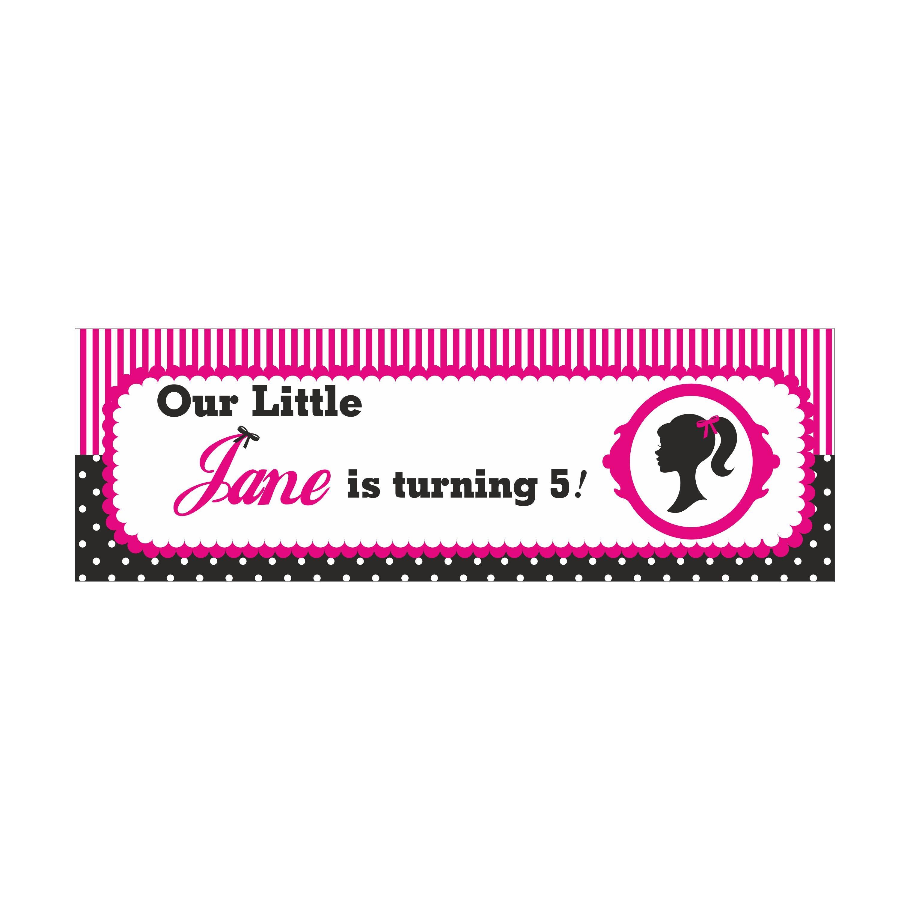 Personalized Barbie Inspired Birthday Banner 30in ALL PARTY SUPPLIES Pretty UR Party