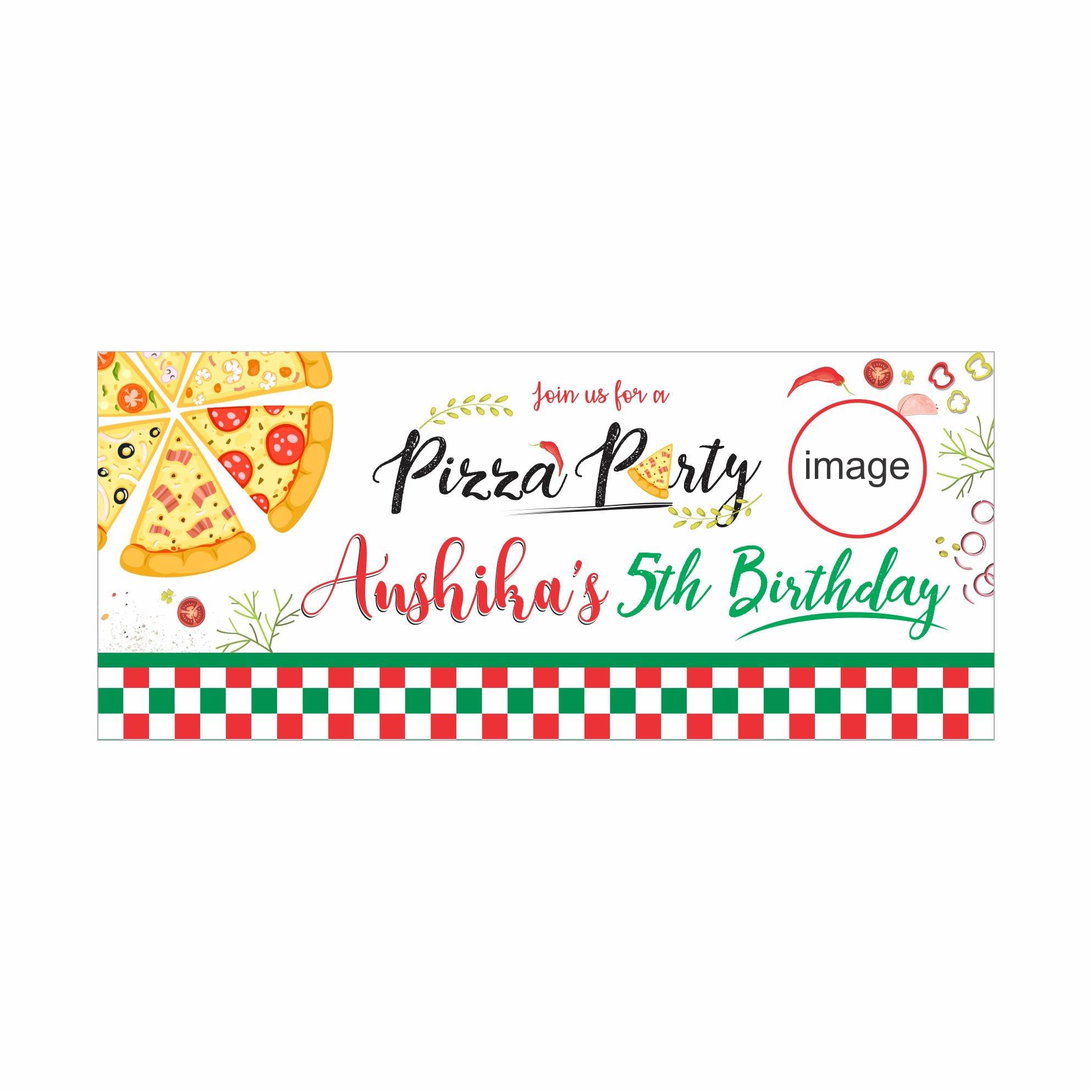 Personalized Pizza Party Theme Banner 30in ALL PARTY SUPPLIES Pretty UR Party