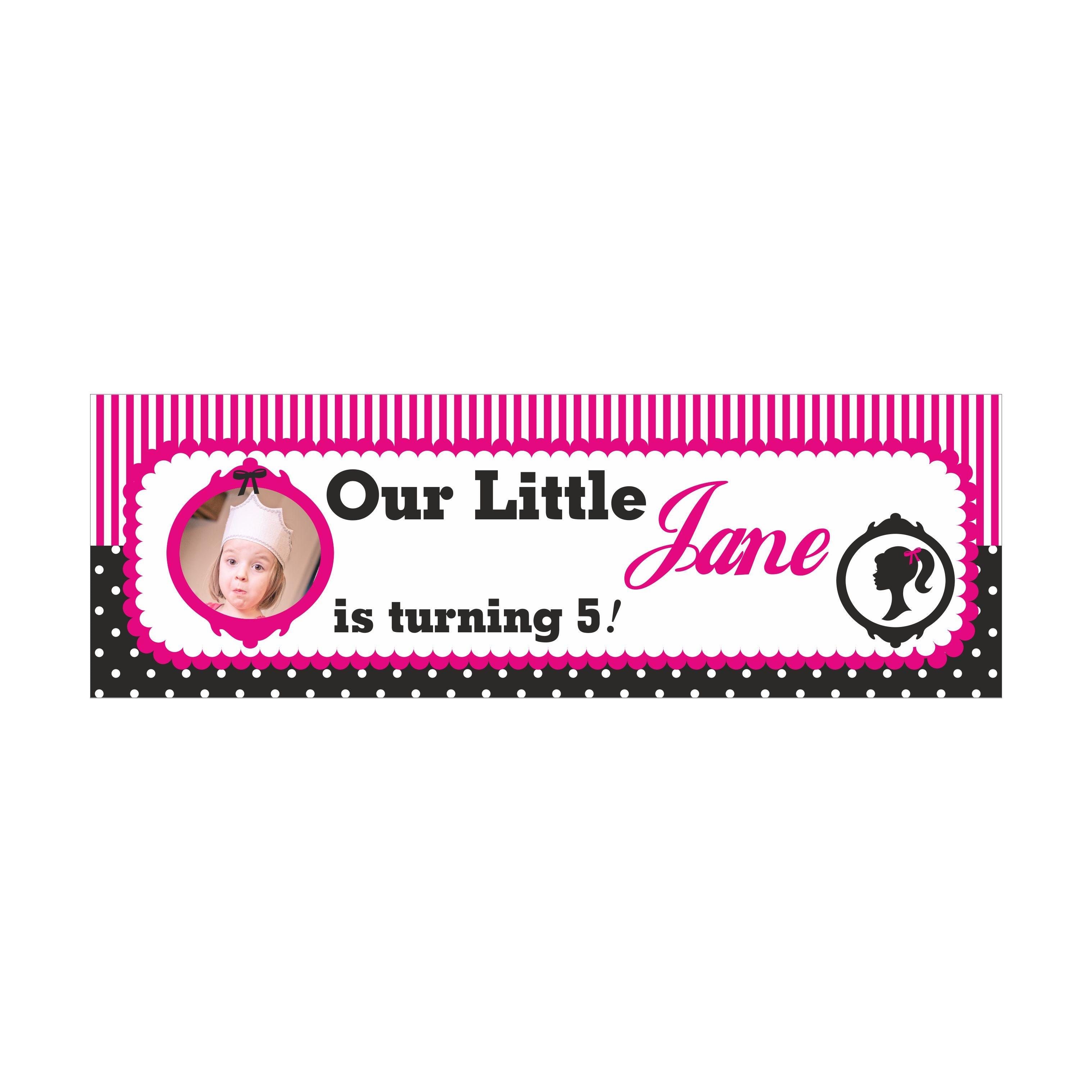 Personalized Barbie Inspired Birthday Banner 30in ALL PARTY SUPPLIES Pretty UR Party