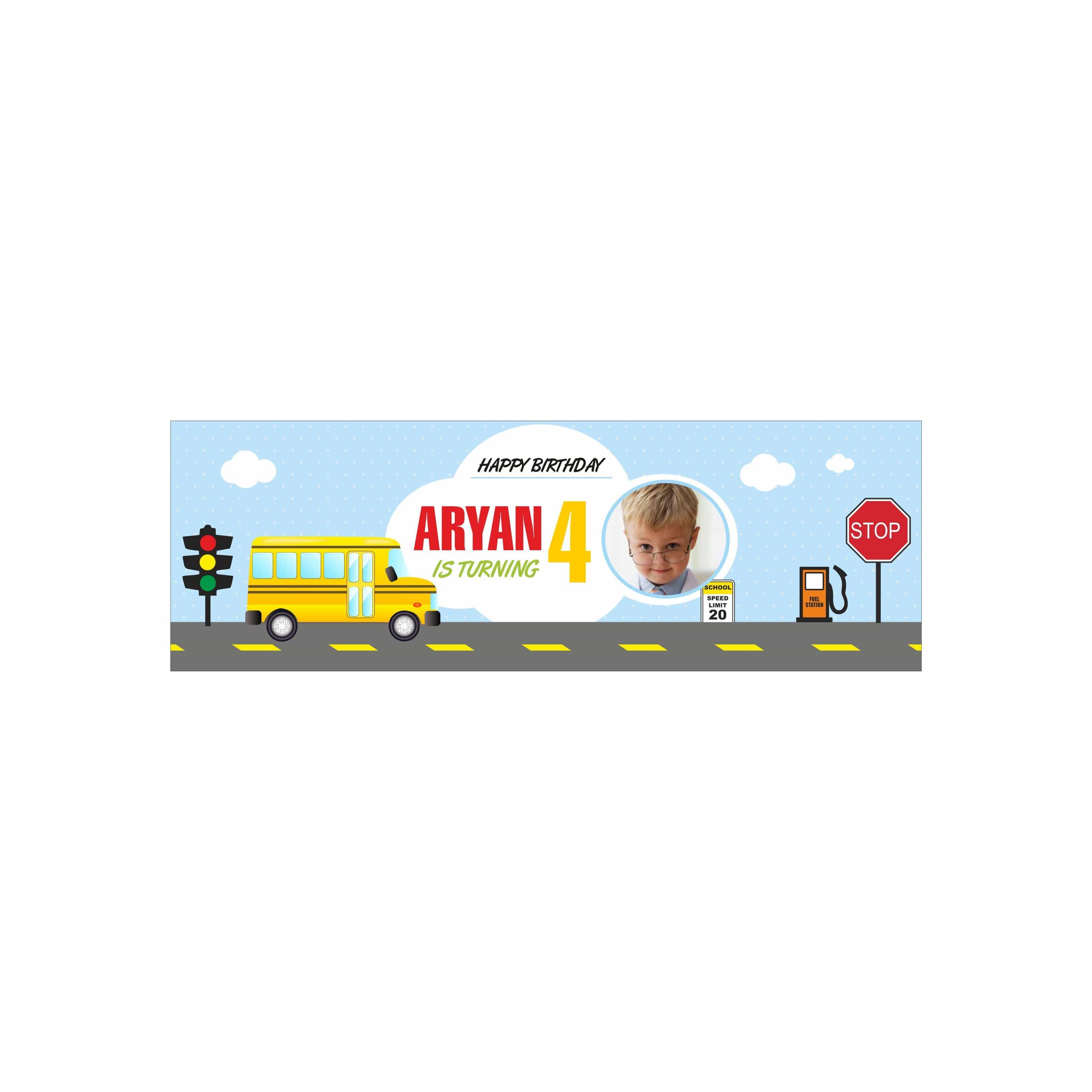 Personalized Wheels on The Bus Theme Banner 30in ALL PARTY SUPPLIES Pretty UR Party
