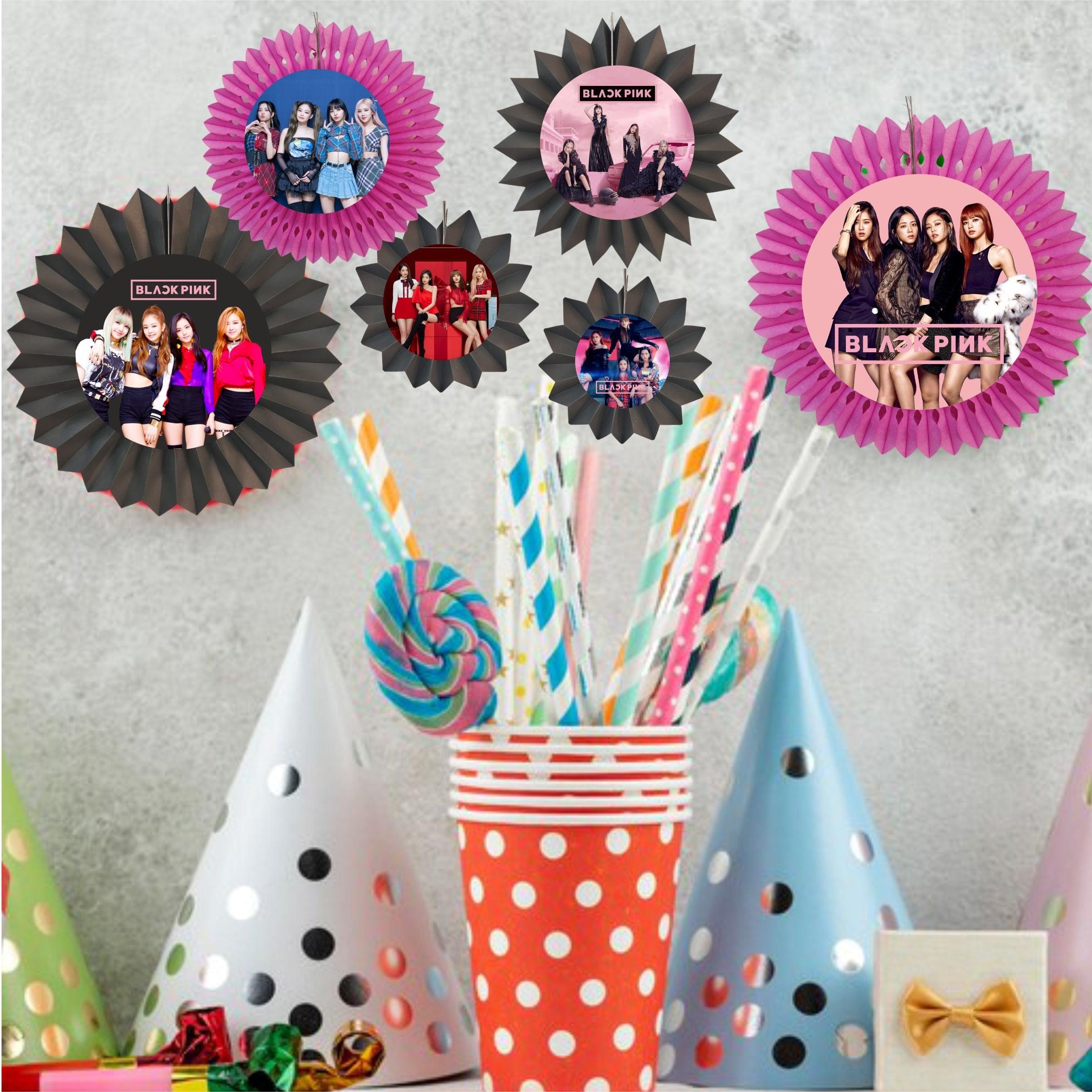Blackpink Paper Fans - Set of 6 THEME PARTIES Pretty UR Party