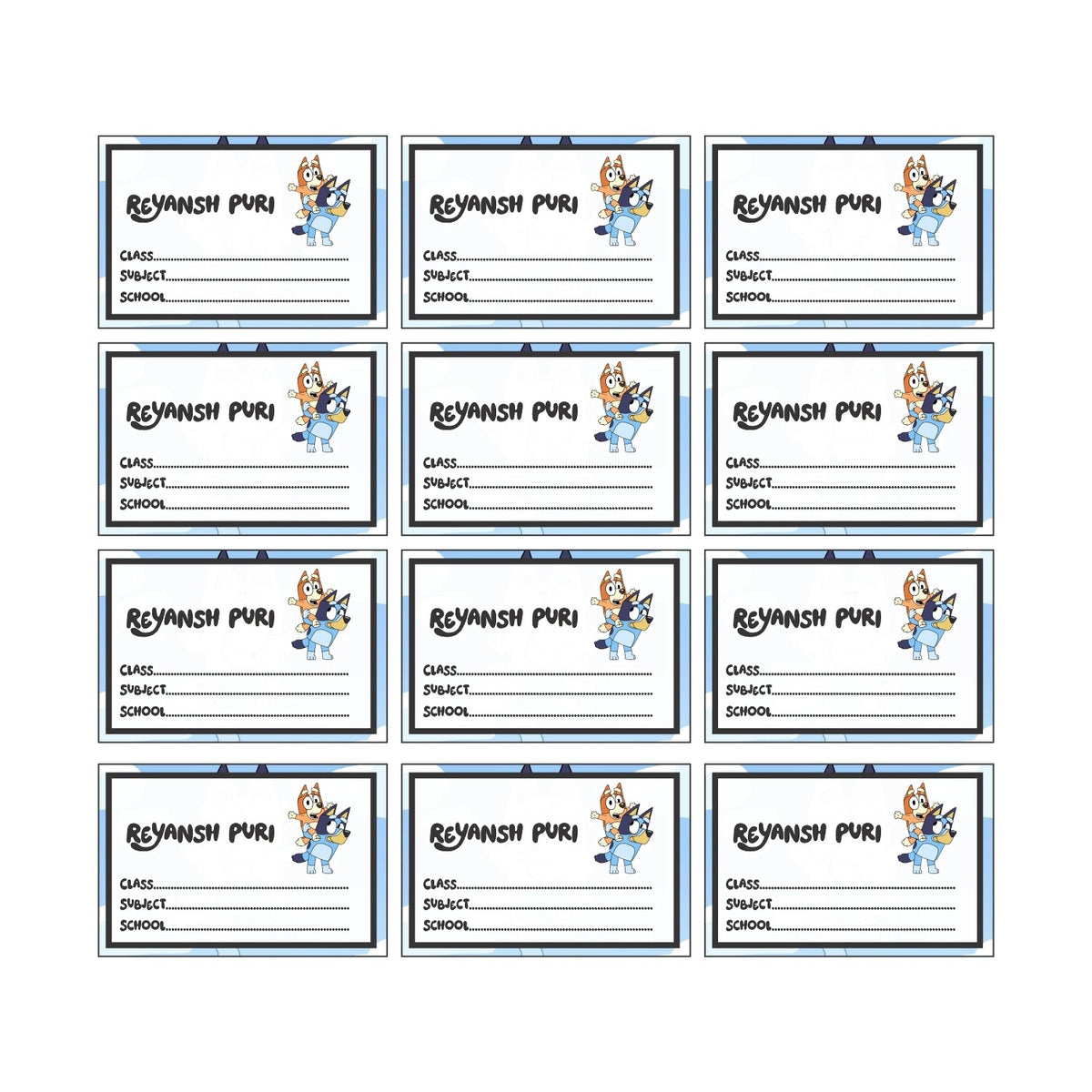 Bluey Book Name Labels