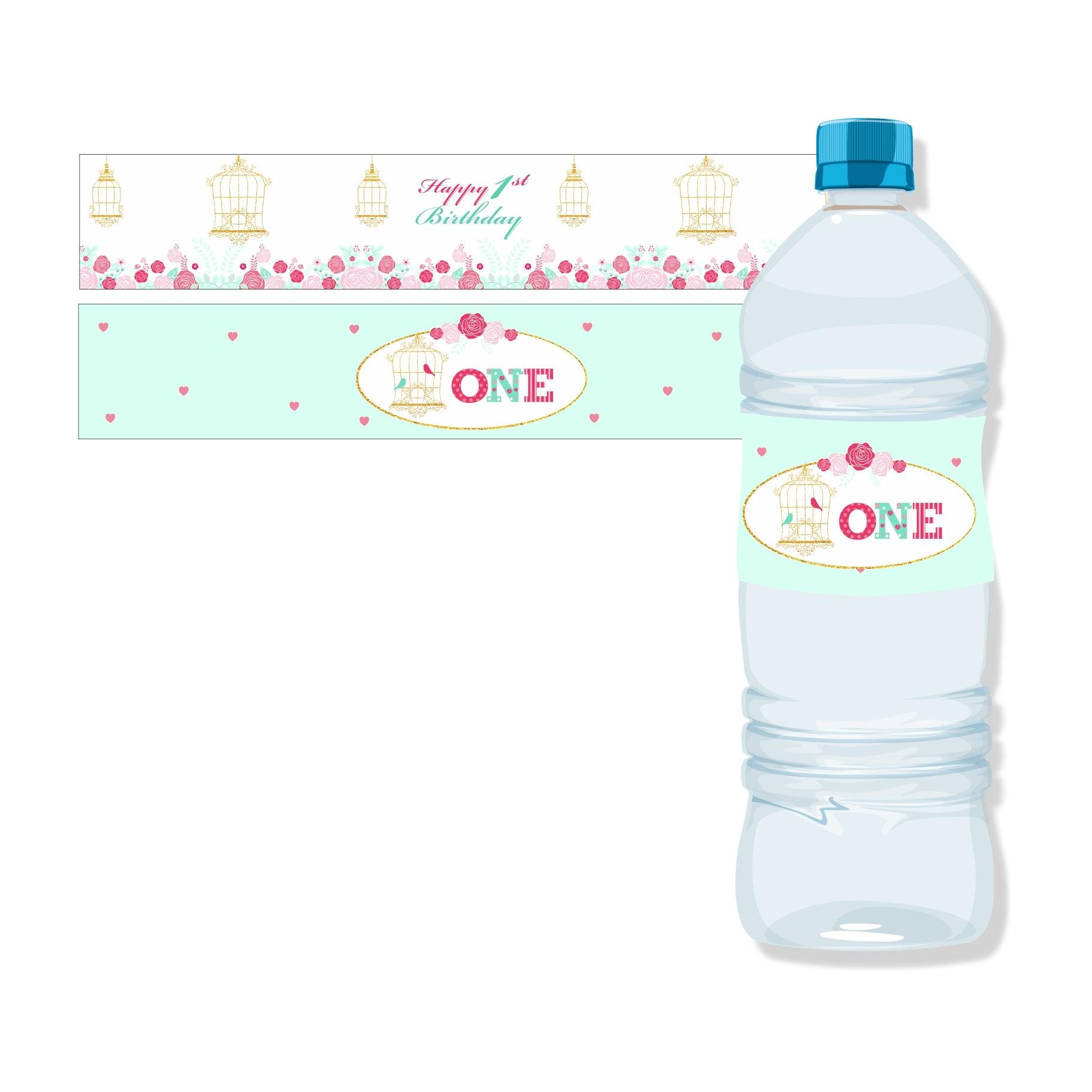 Mint and Pink Floral 1st Birthday Theme Water Bottle Labels ALL PARTY SUPPLIES Pretty UR Party