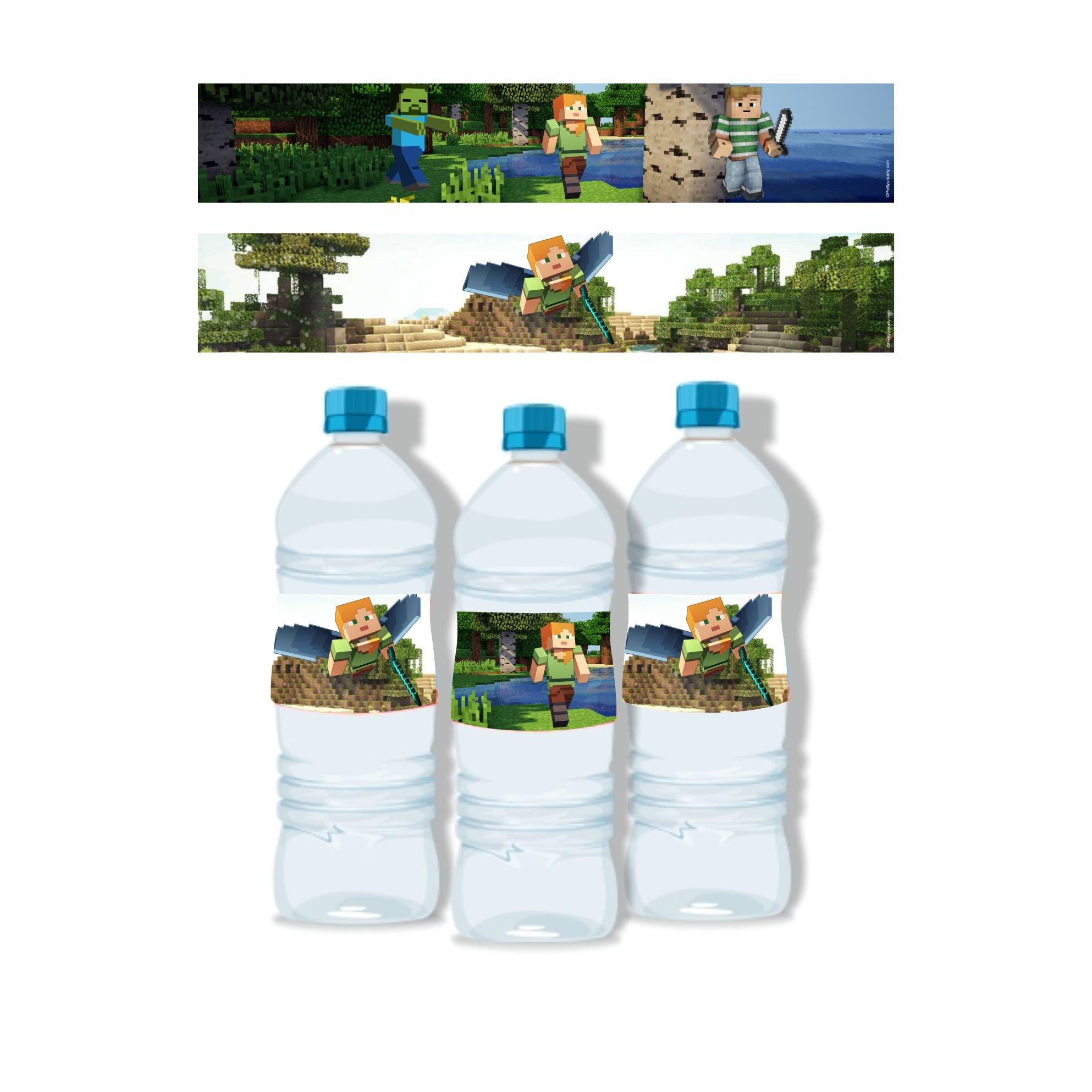 Minecraft Theme Water Bottle Labels THEME PARTIES Pretty UR Party