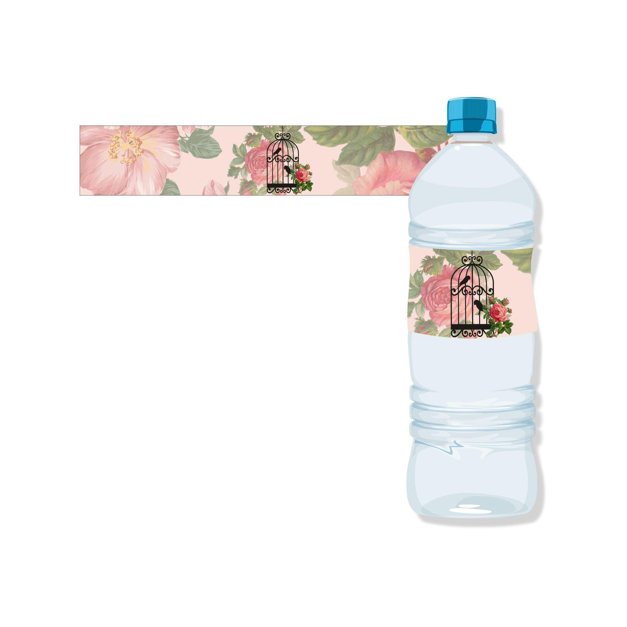 Pink Floral and Bird Cage Water Bottle Labels THEME PARTIES Pretty UR Party