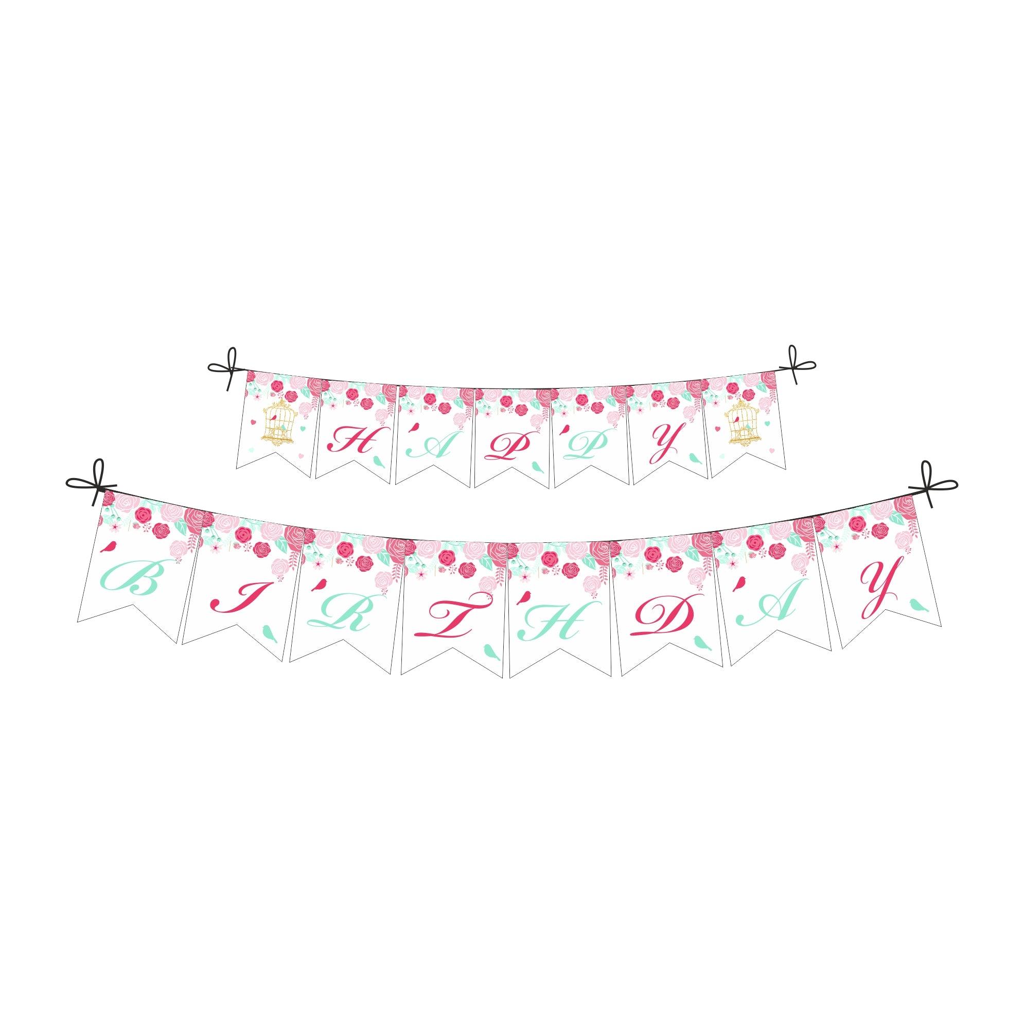 Mint and Pink Floral 1st Birthday Theme Bunting DECORATIONS Pretty UR Party