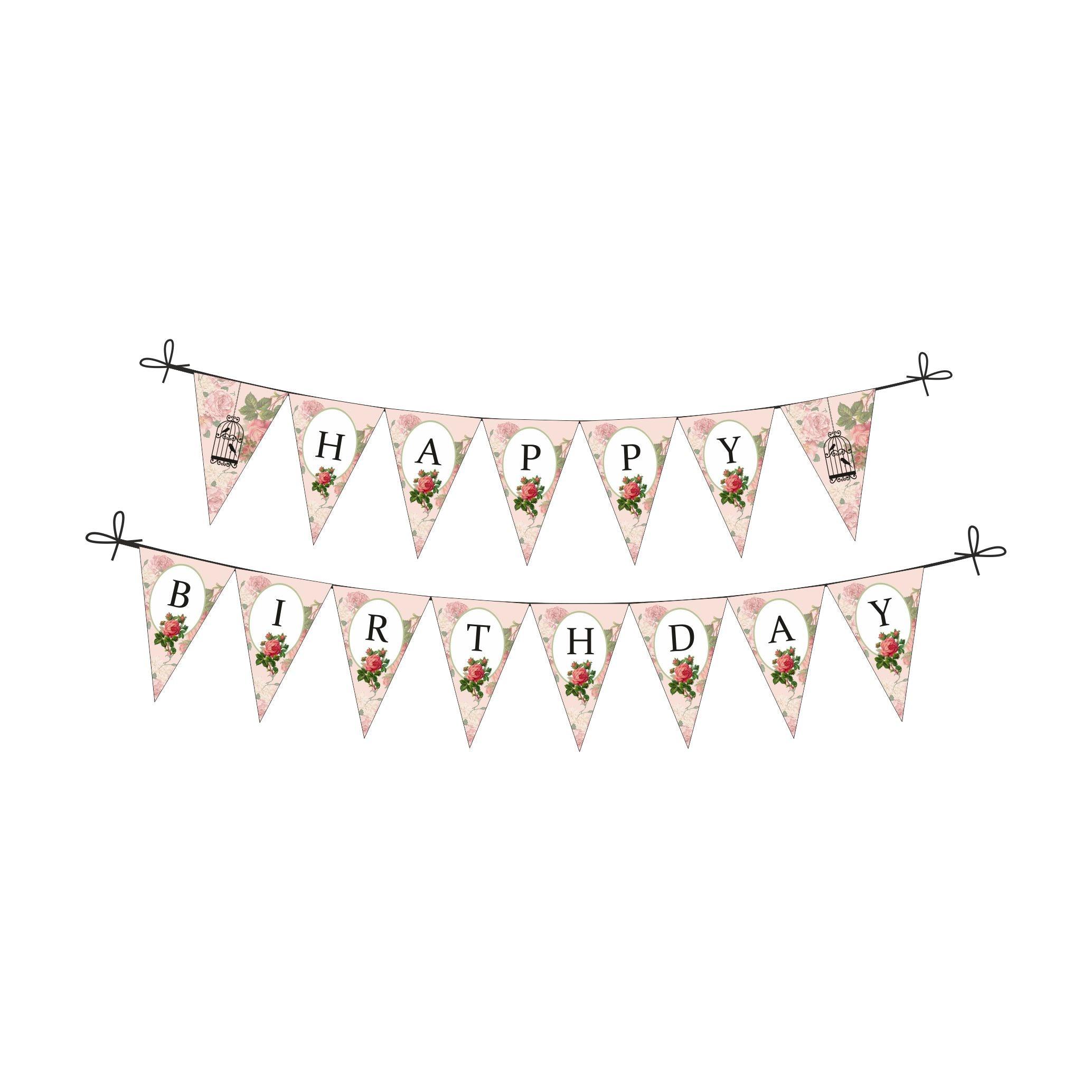 Pink Floral and Bird Cage Bunting DECORATIONS Pretty UR Party
