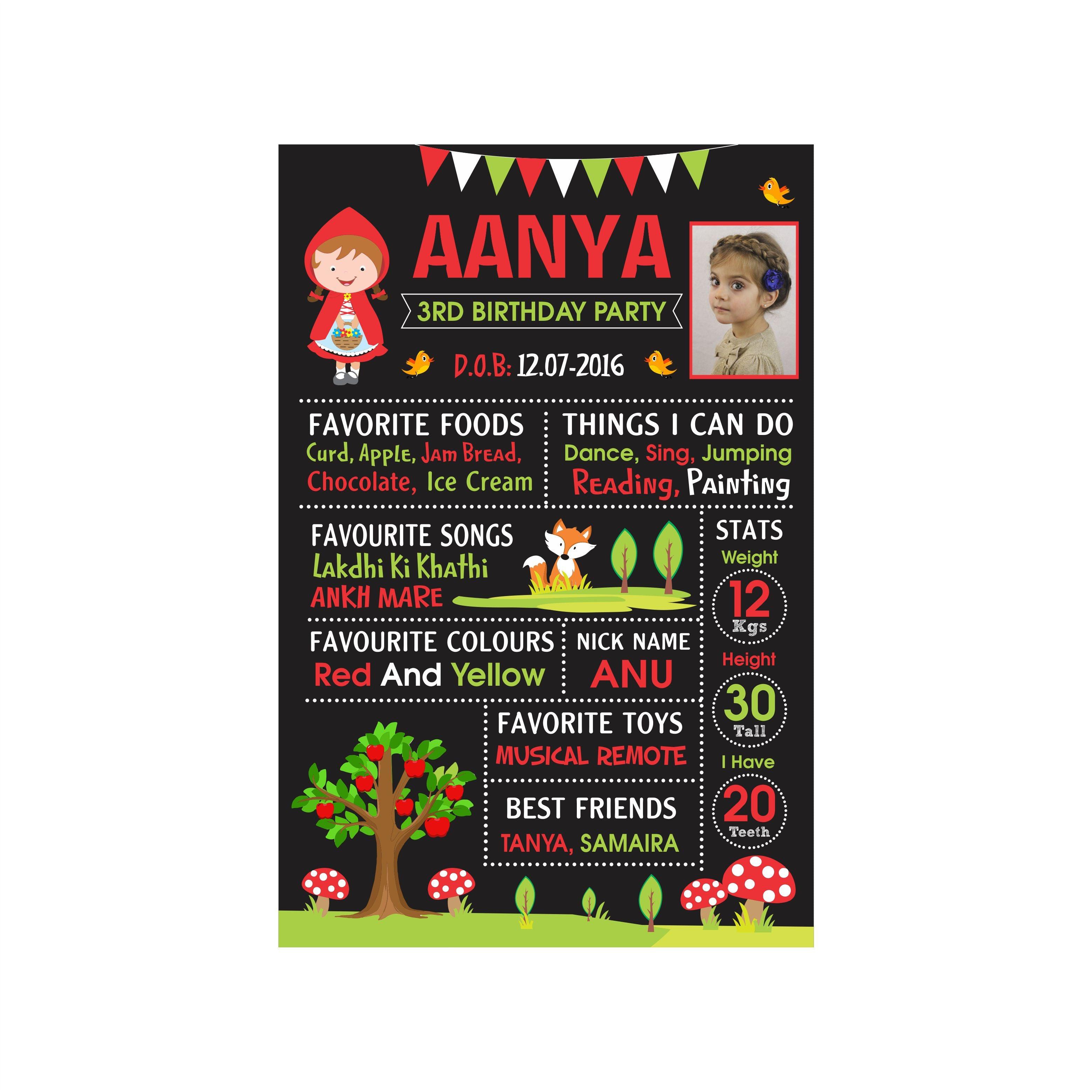 Little Red Riding Hood Theme Chalkboard Poster PERSONALISED Pretty UR Party