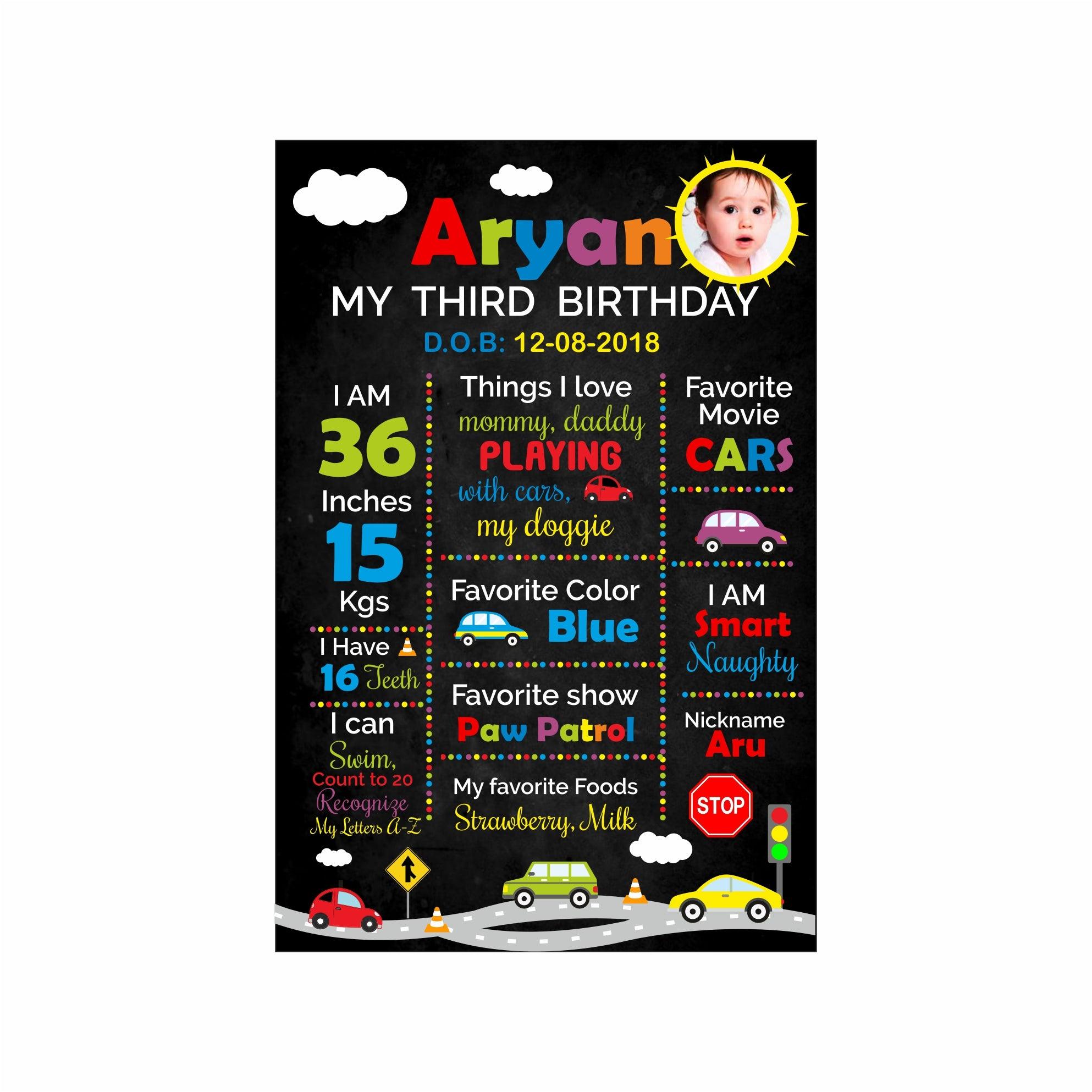 Colorful Cars Theme Chalkboard Poster PERSONALISED Pretty UR Party