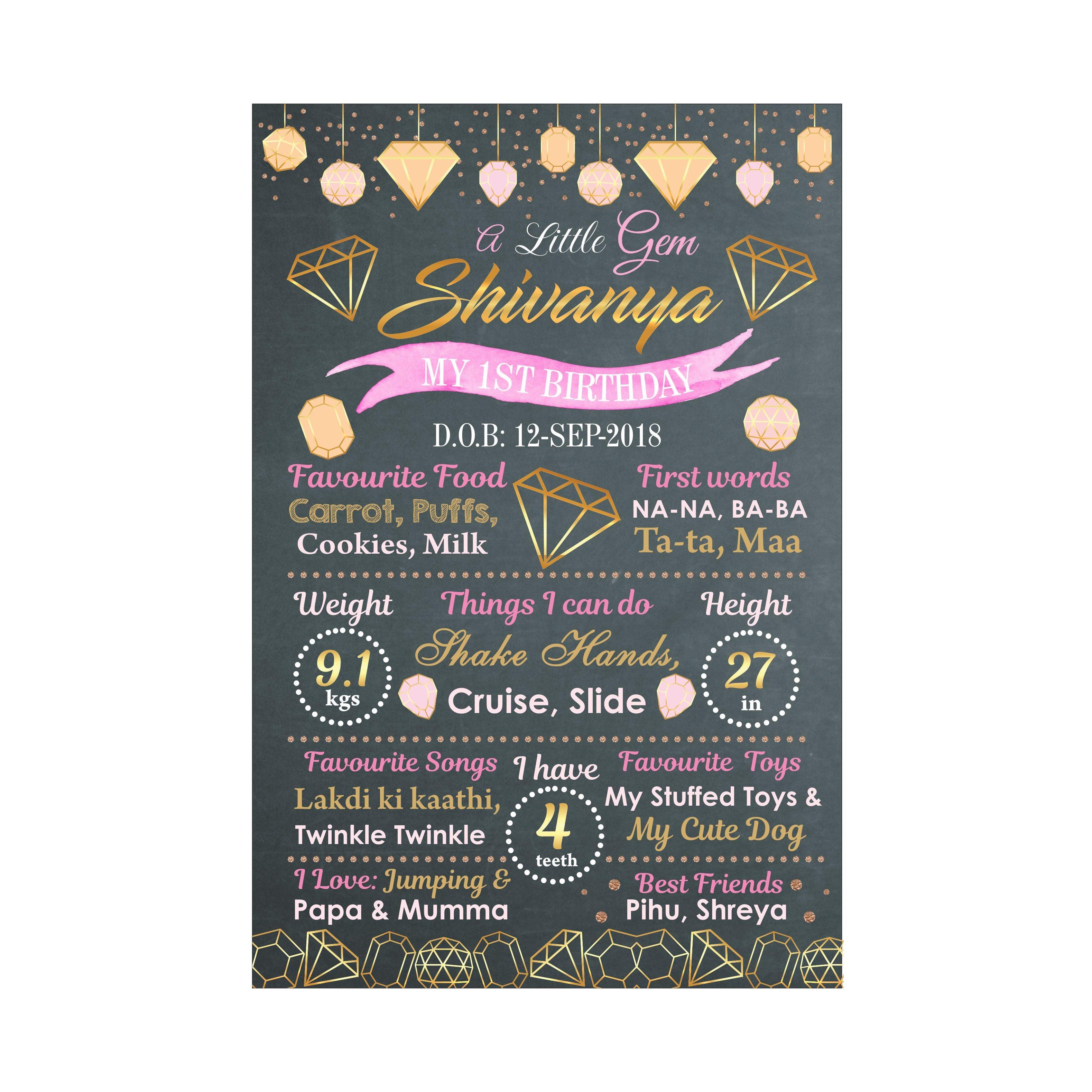 Gem and Glitter Theme Chalkboard Poster PERSONALISED Pretty UR Party
