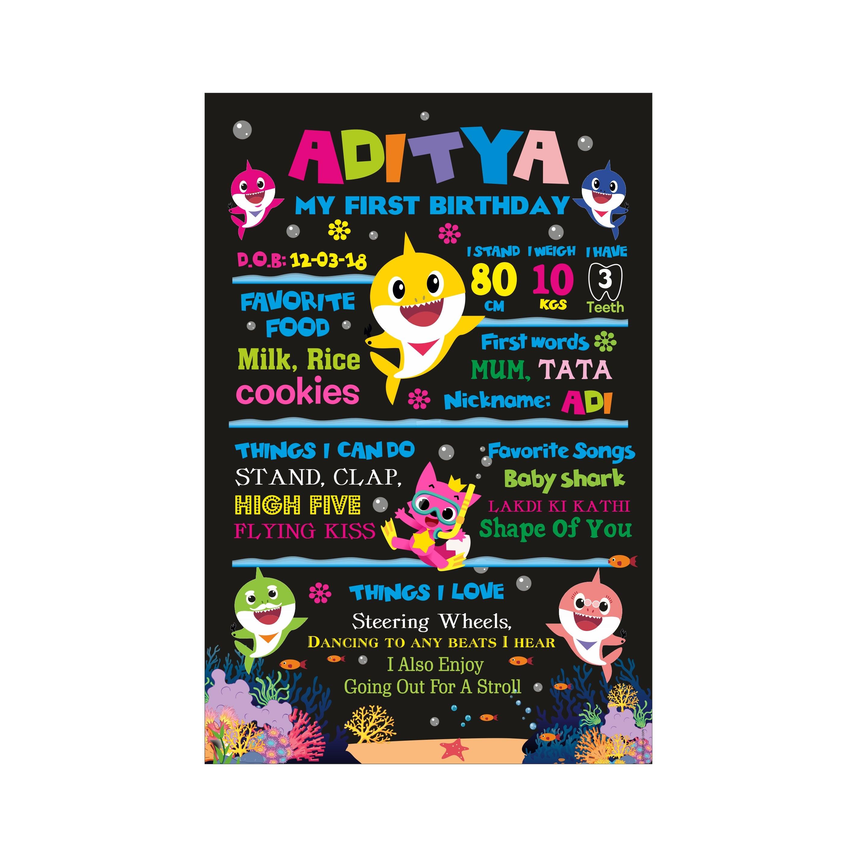 Baby Shark Theme Chalkboard Poster PERSONALISED Pretty UR Party