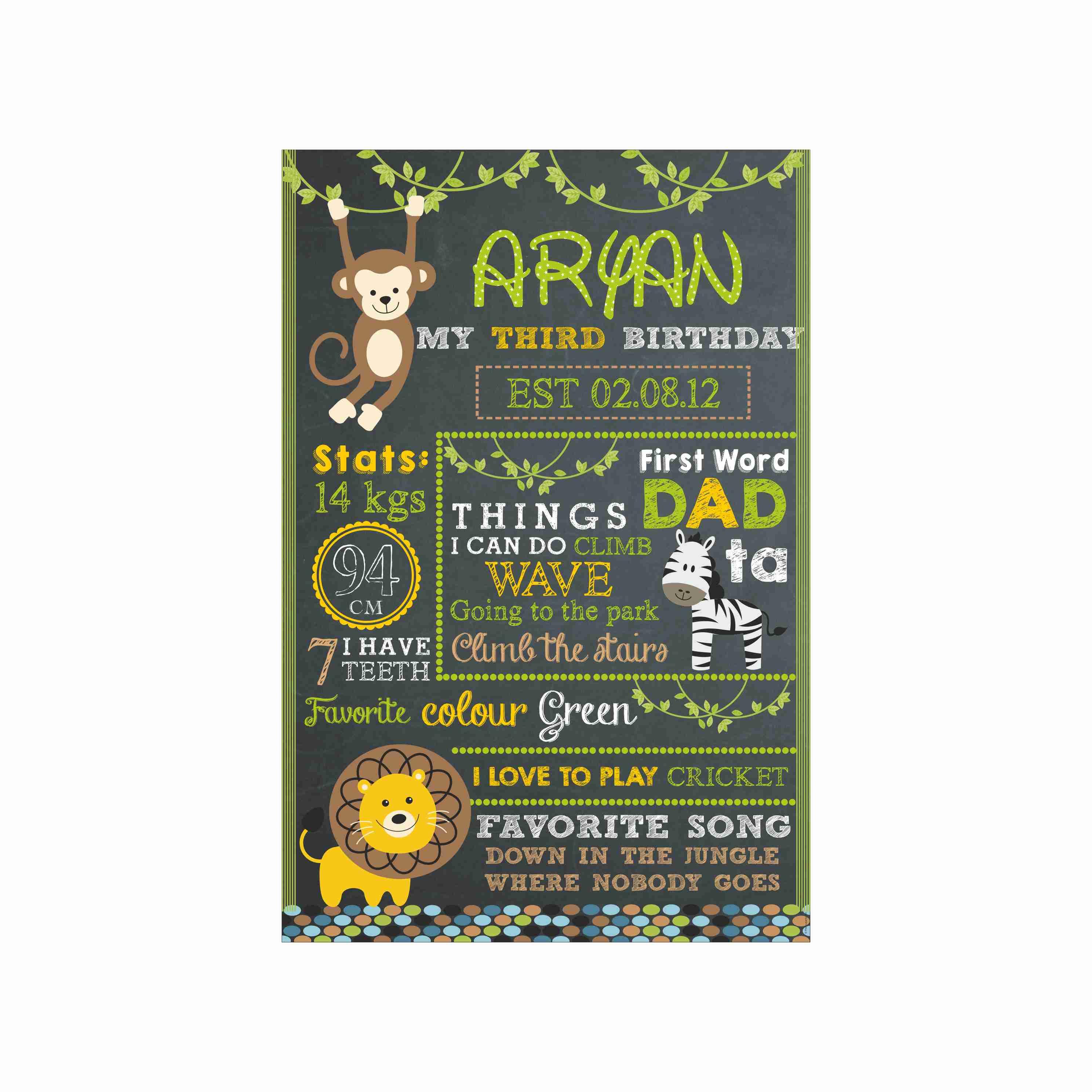 Safari Boy Chalkboard Poster PERSONALISED Pretty UR Party
