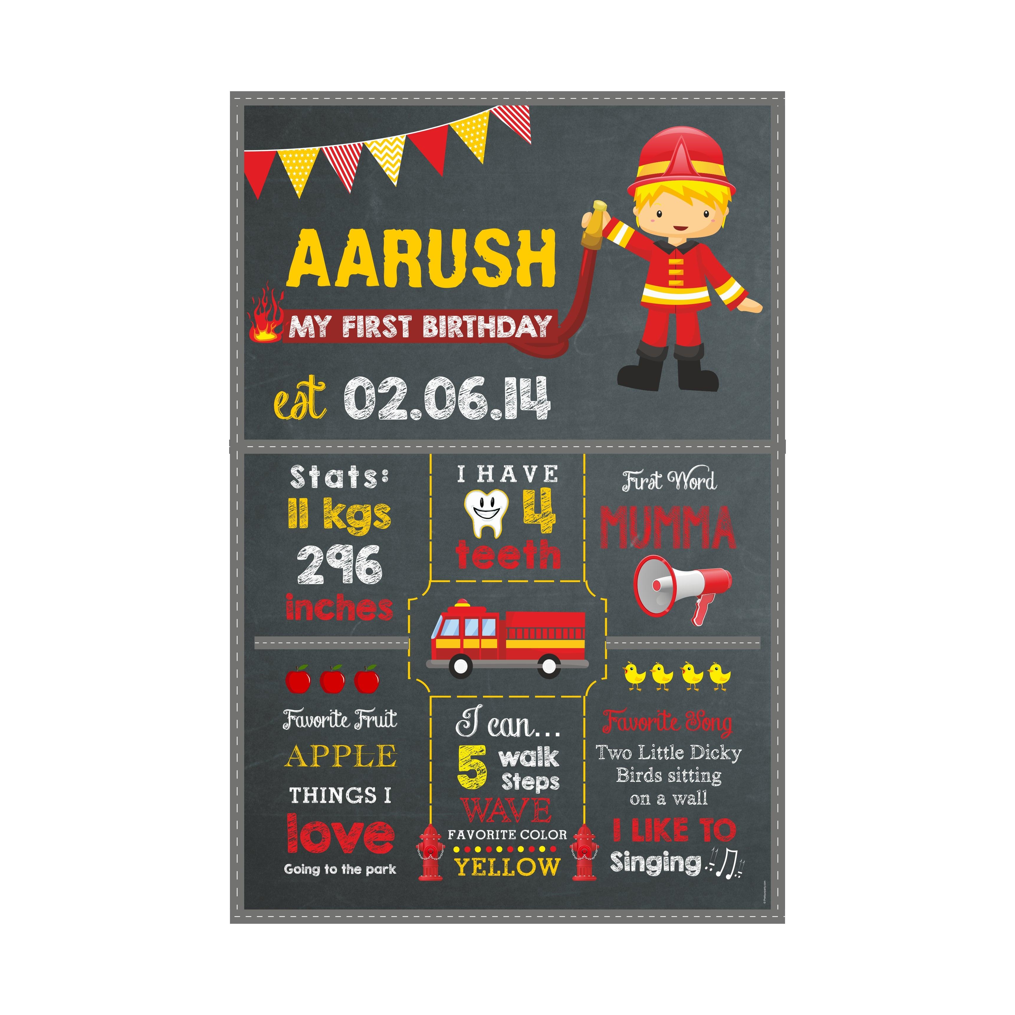 Fire Truck Chalkboard Poster PERSONALISED Pretty UR Party
