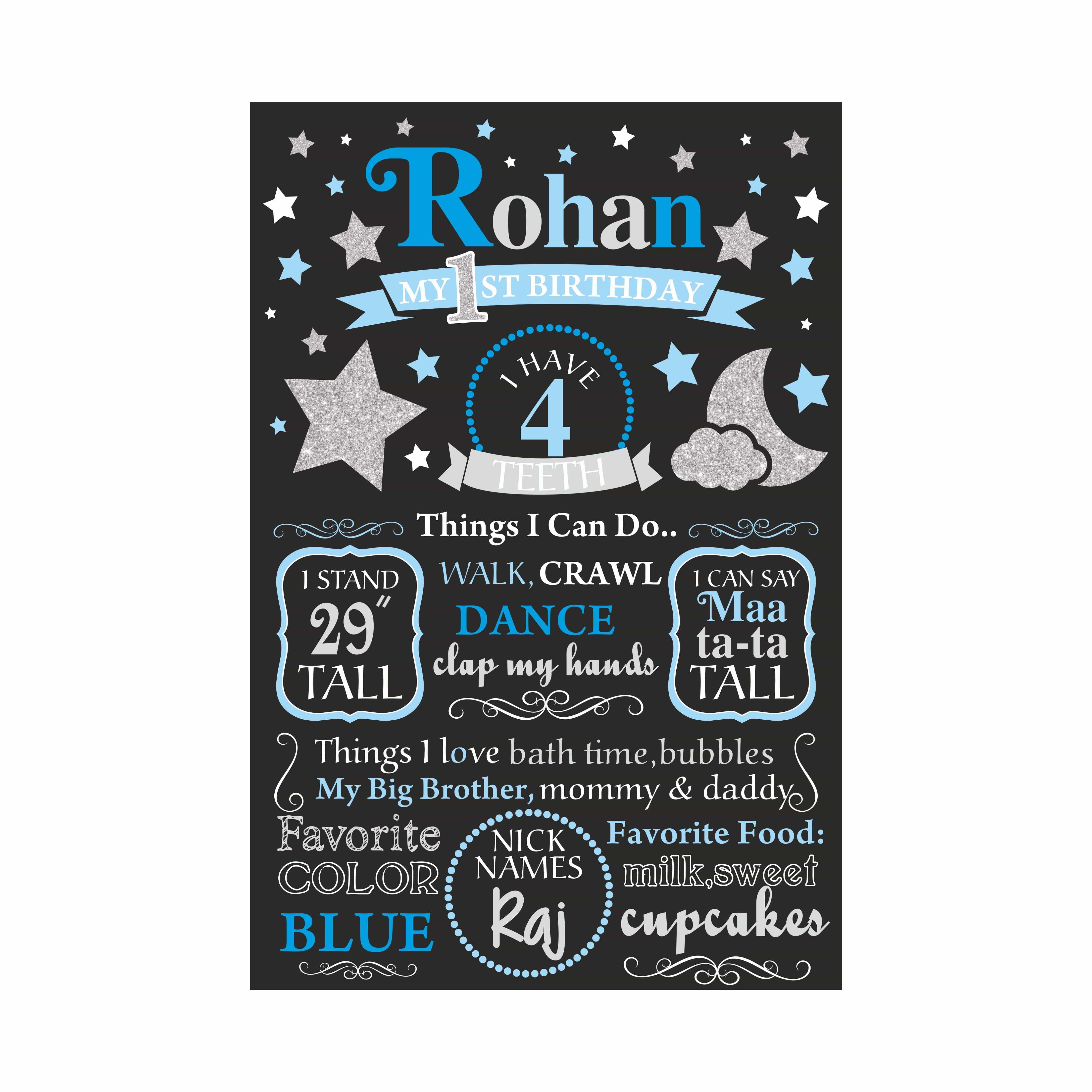 Twinkle Twinkle Little Star Chalkboard Poster - Boy PERSONALISED Pretty UR Party