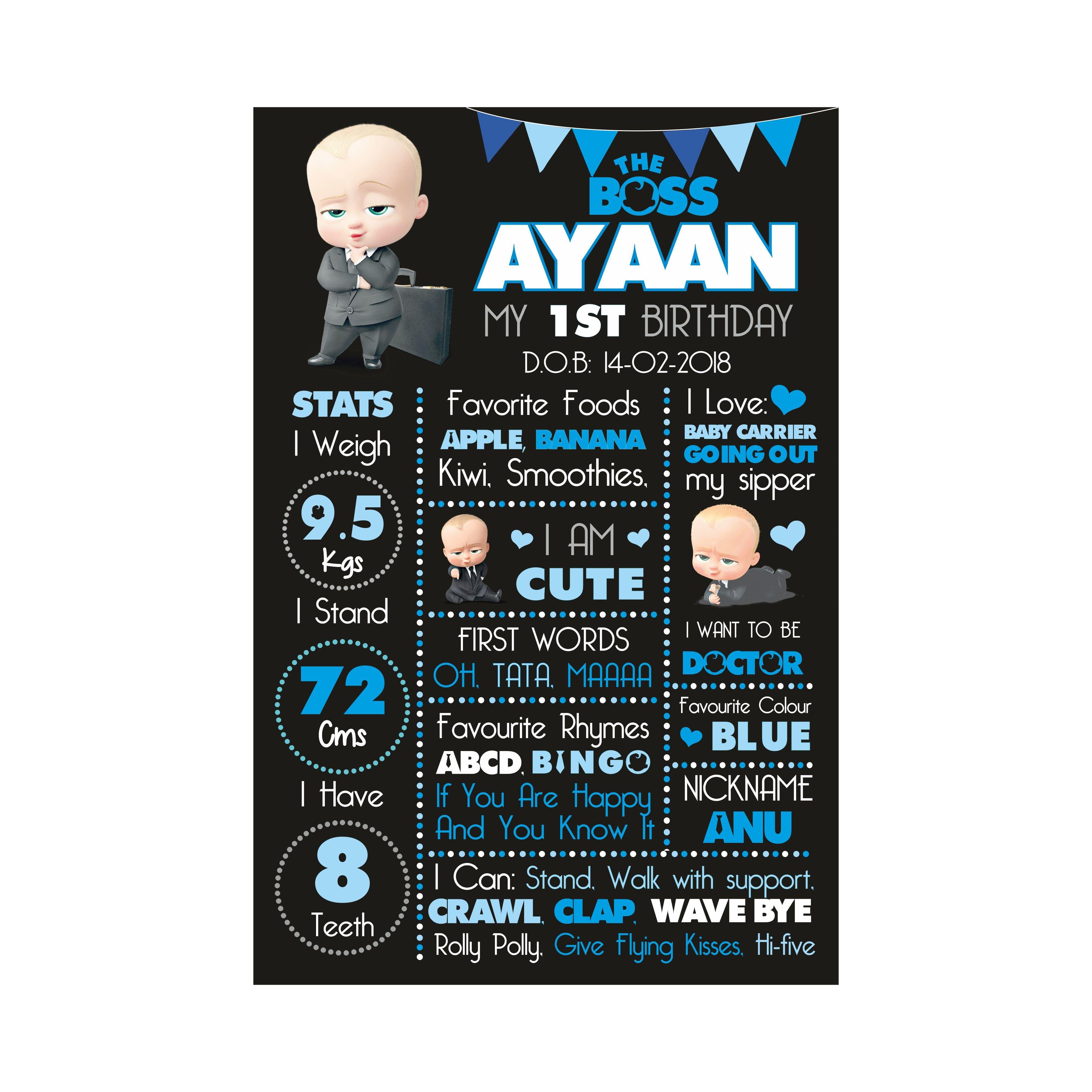 Boss Baby Theme Chalkboard Poster PERSONALISED Pretty UR Party