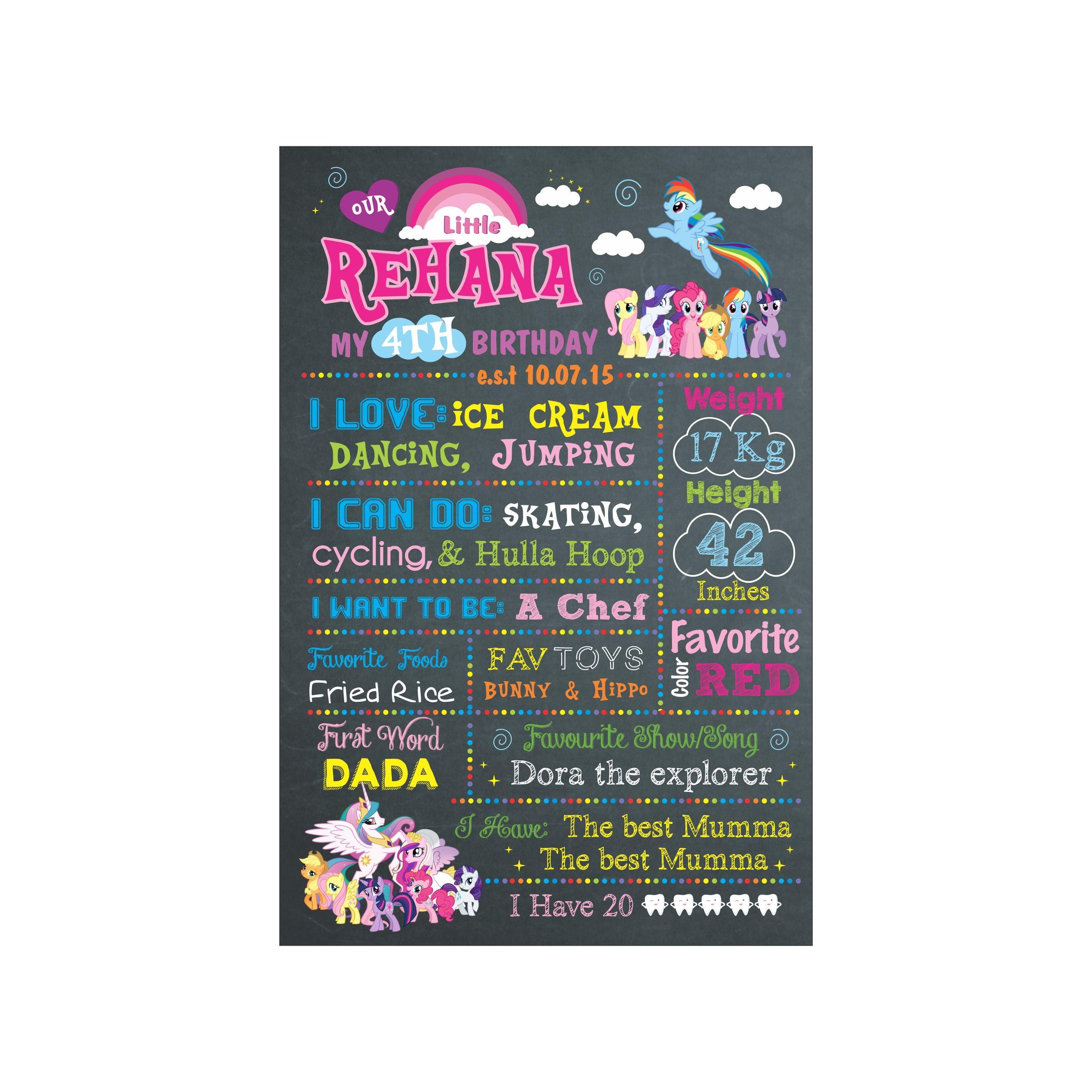 My Little Pony Theme Chalkboard Poster PERSONALISED Pretty UR Party