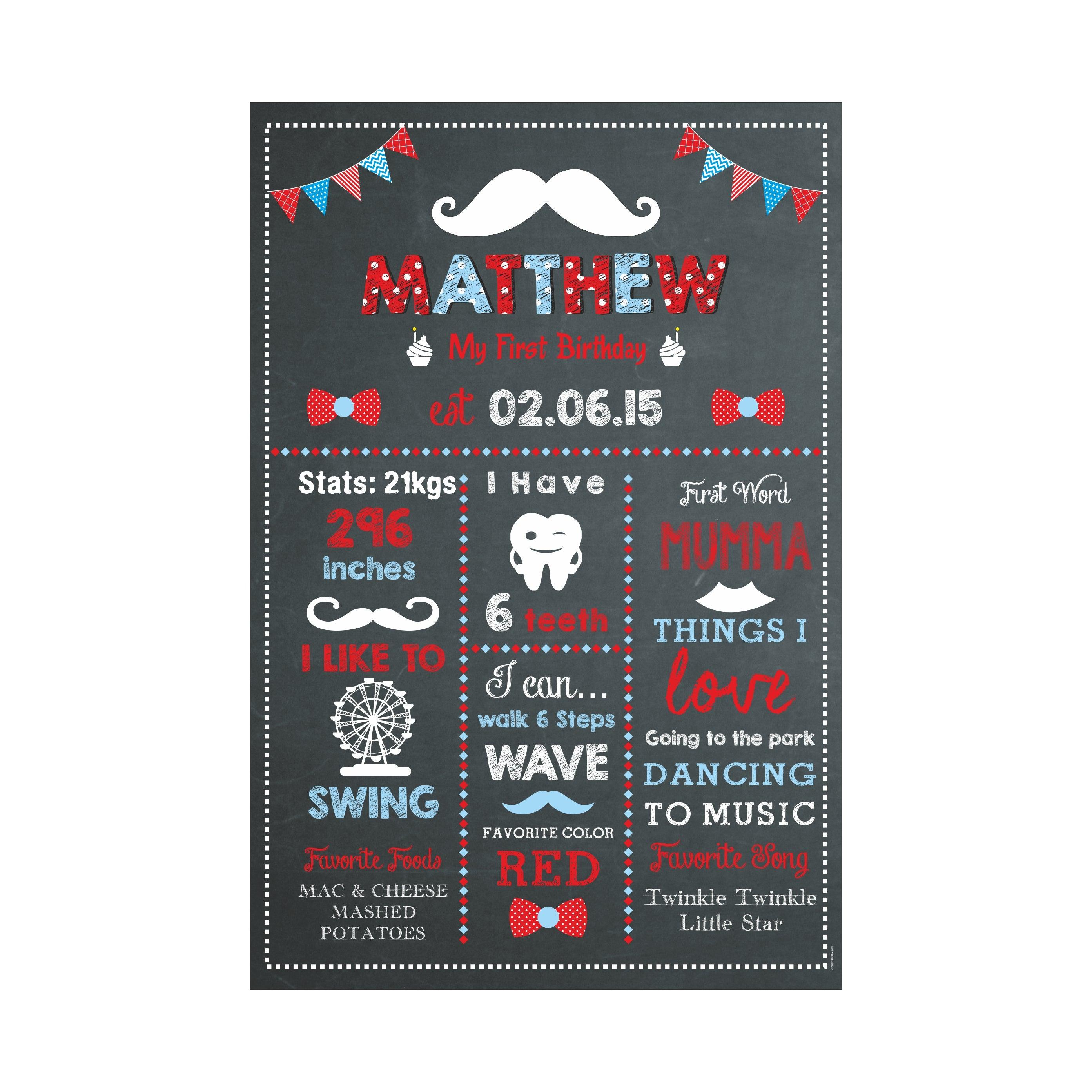 Moustache Chalkboard Poster PERSONALISED Pretty UR Party