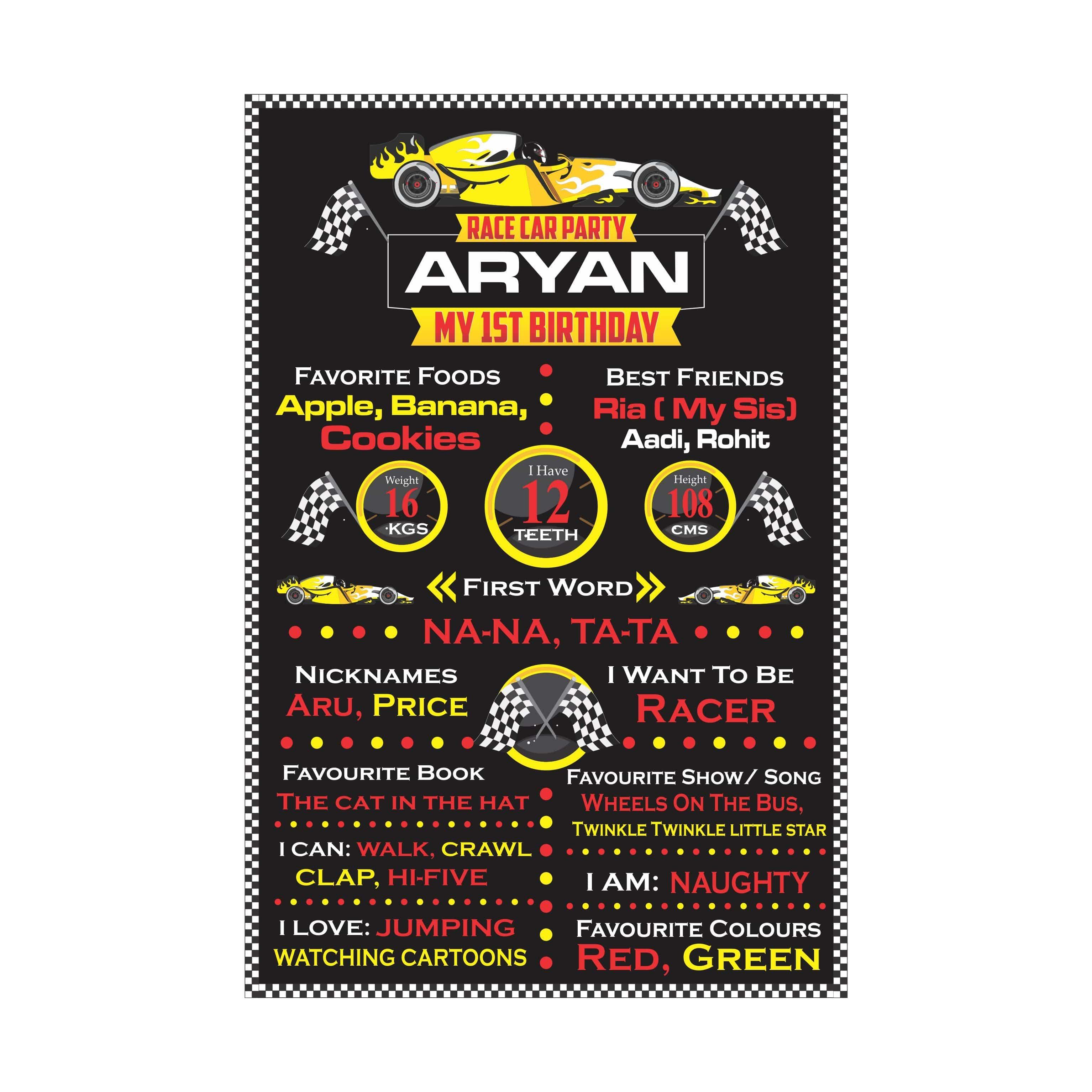 Race Car Theme Chalkboard Poster PERSONALISED Pretty UR Party