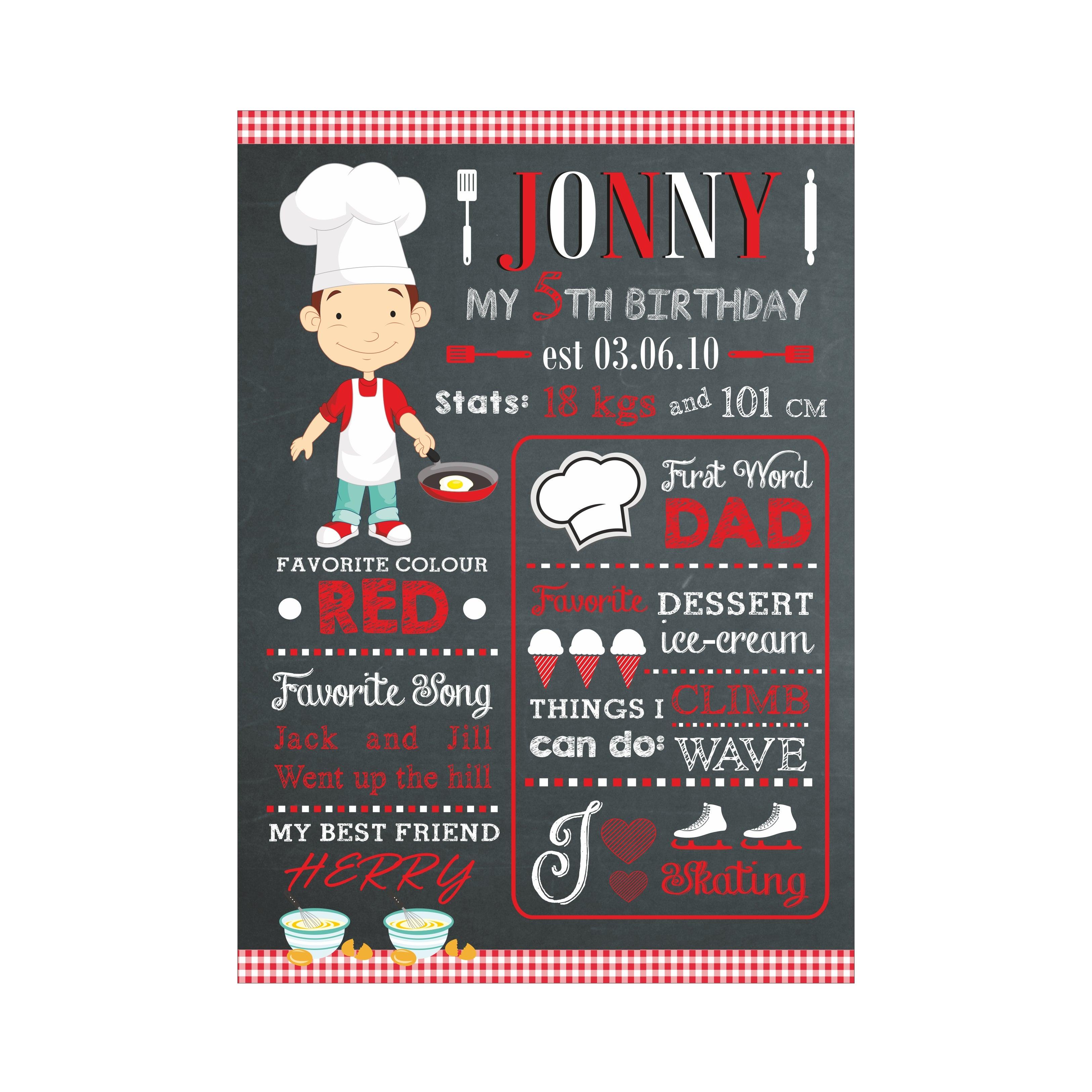 Little Chef Red Chalkboard Poster PERSONALISED Pretty UR Party