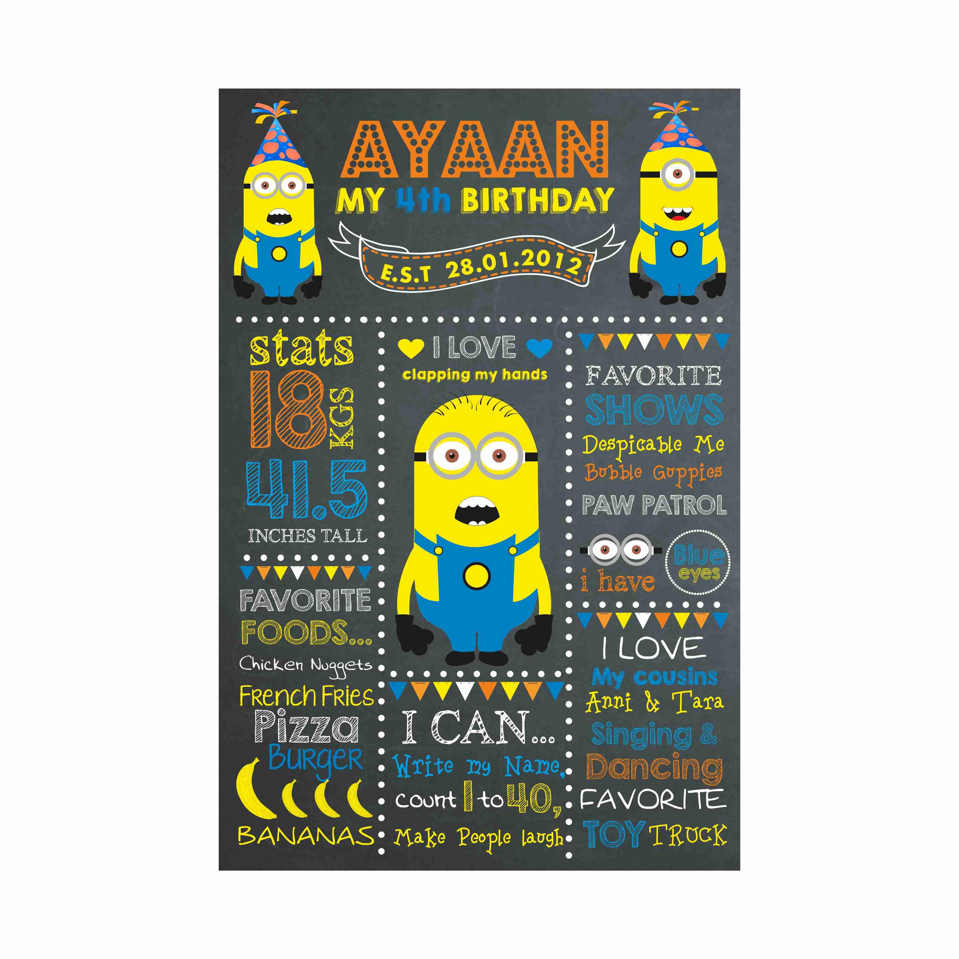Minions Chalkboard Poster PERSONALISED Pretty UR Party