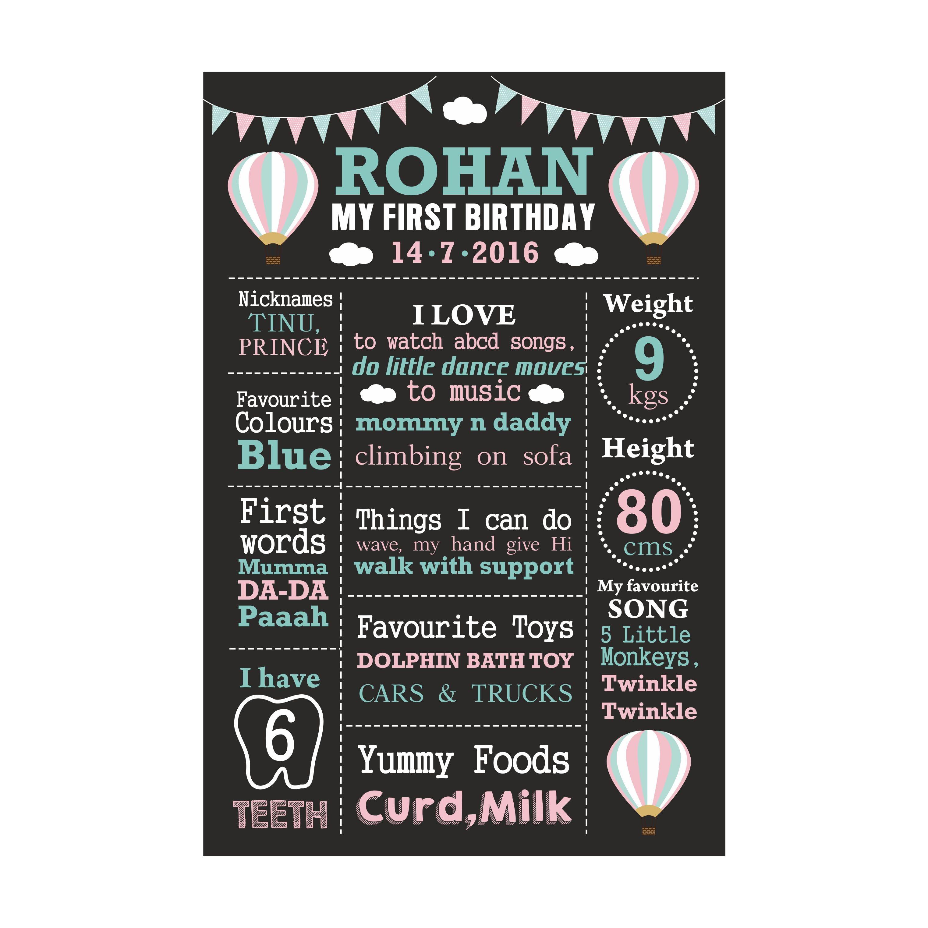 Hot Air Balloon Chalkboard Poster PERSONALISED Pretty UR Party
