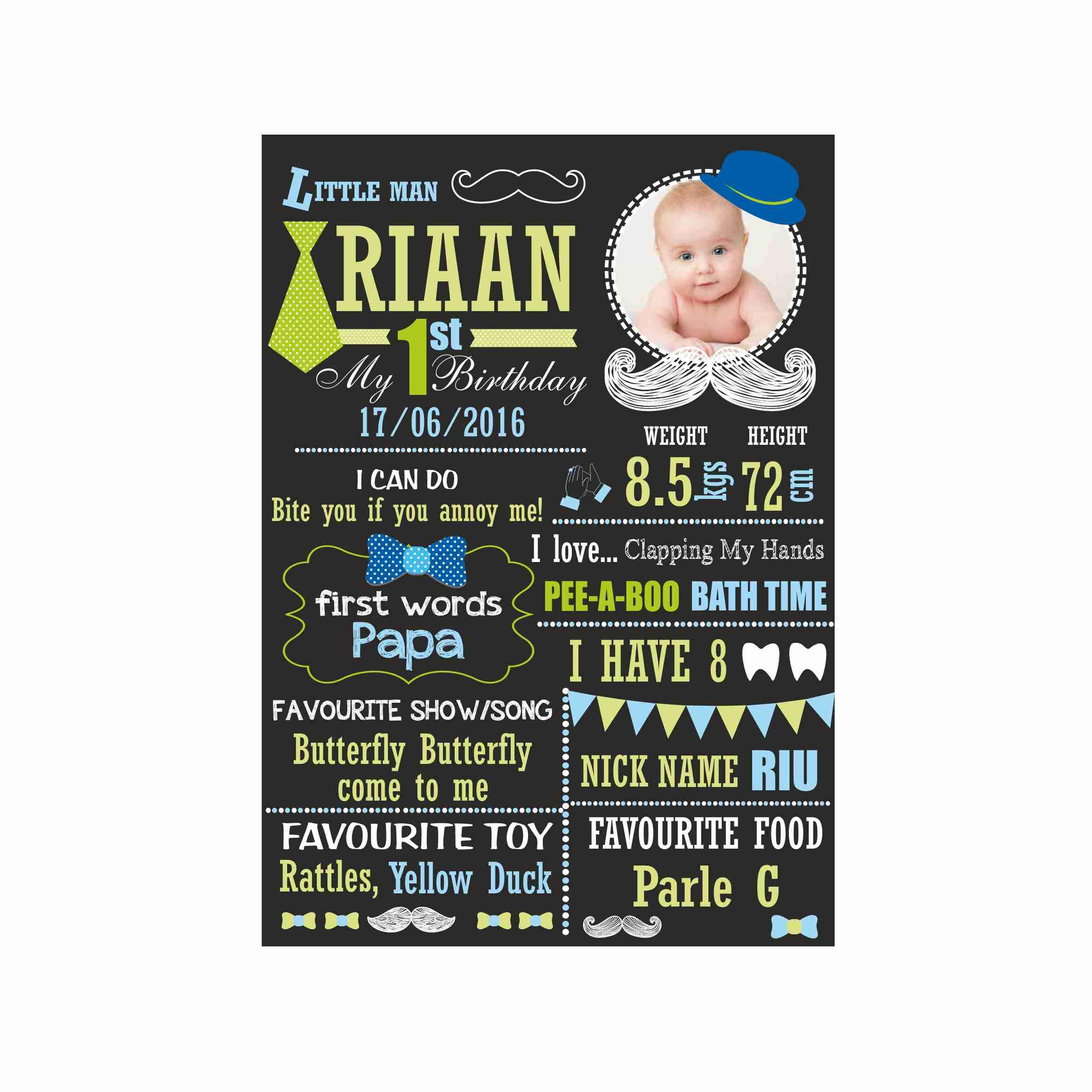 Little Man Chalkboard Poster PERSONALISED Pretty UR Party