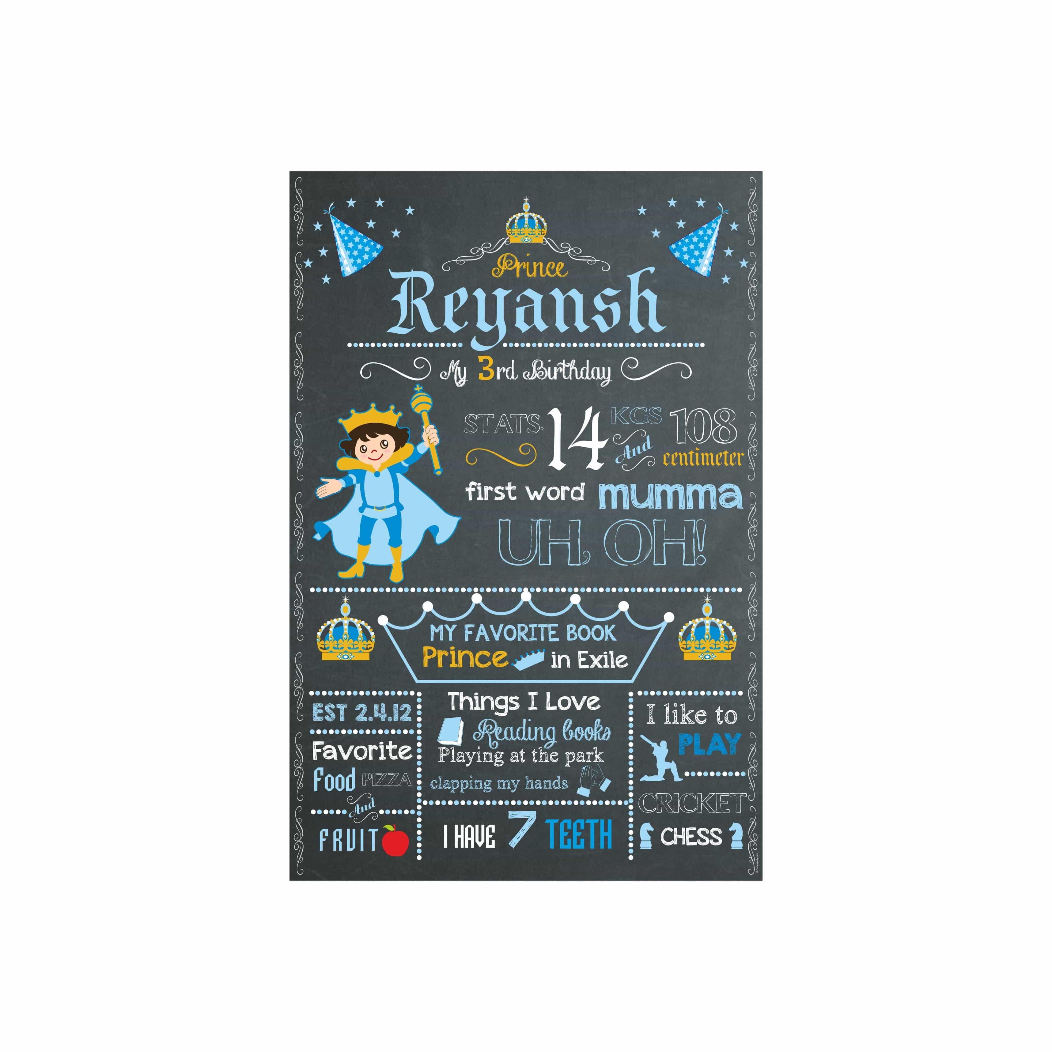 Prince Chalkboard Poster PERSONALISED Pretty UR Party