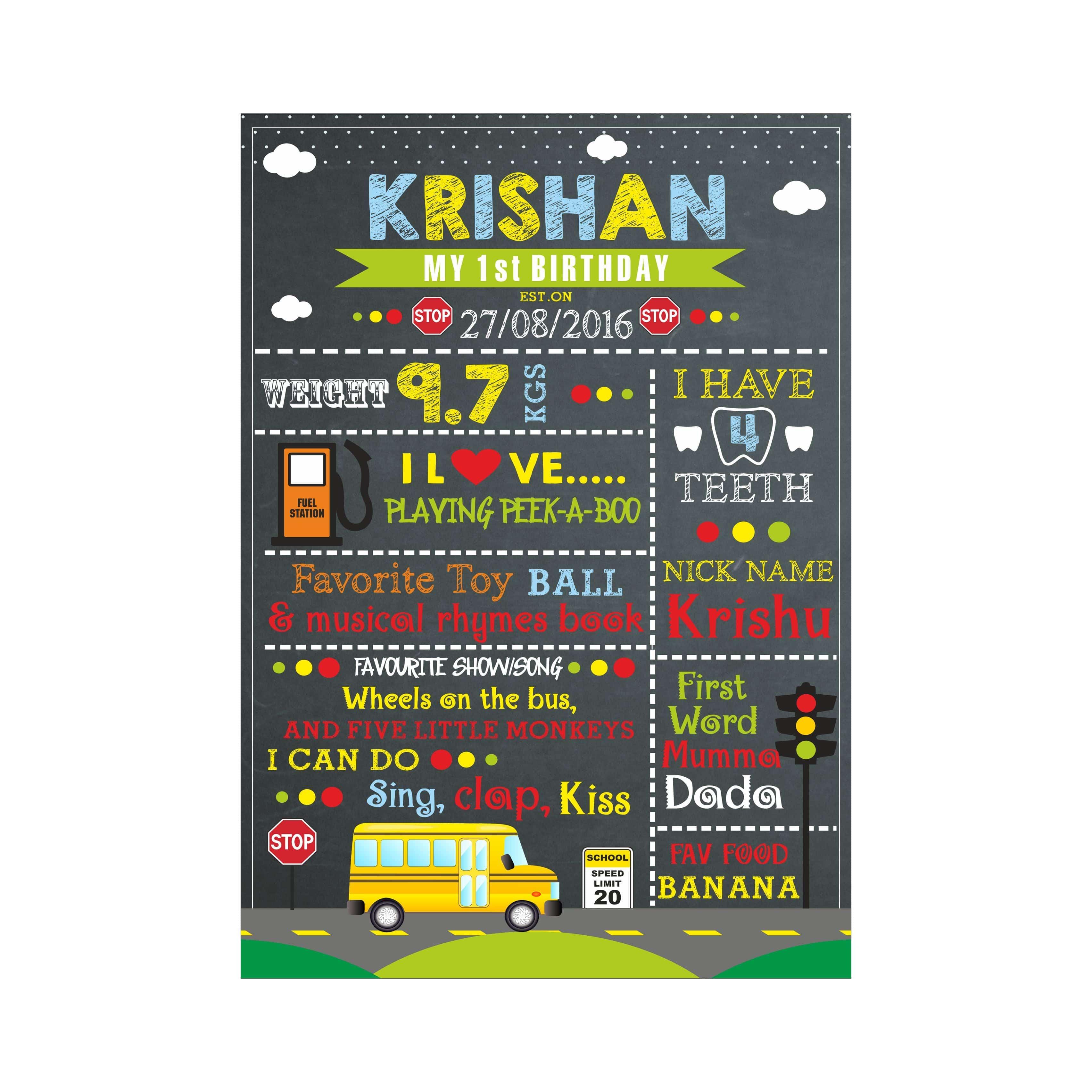 Wheels on the Bus Chalkboard Poster PERSONALISED Pretty UR Party