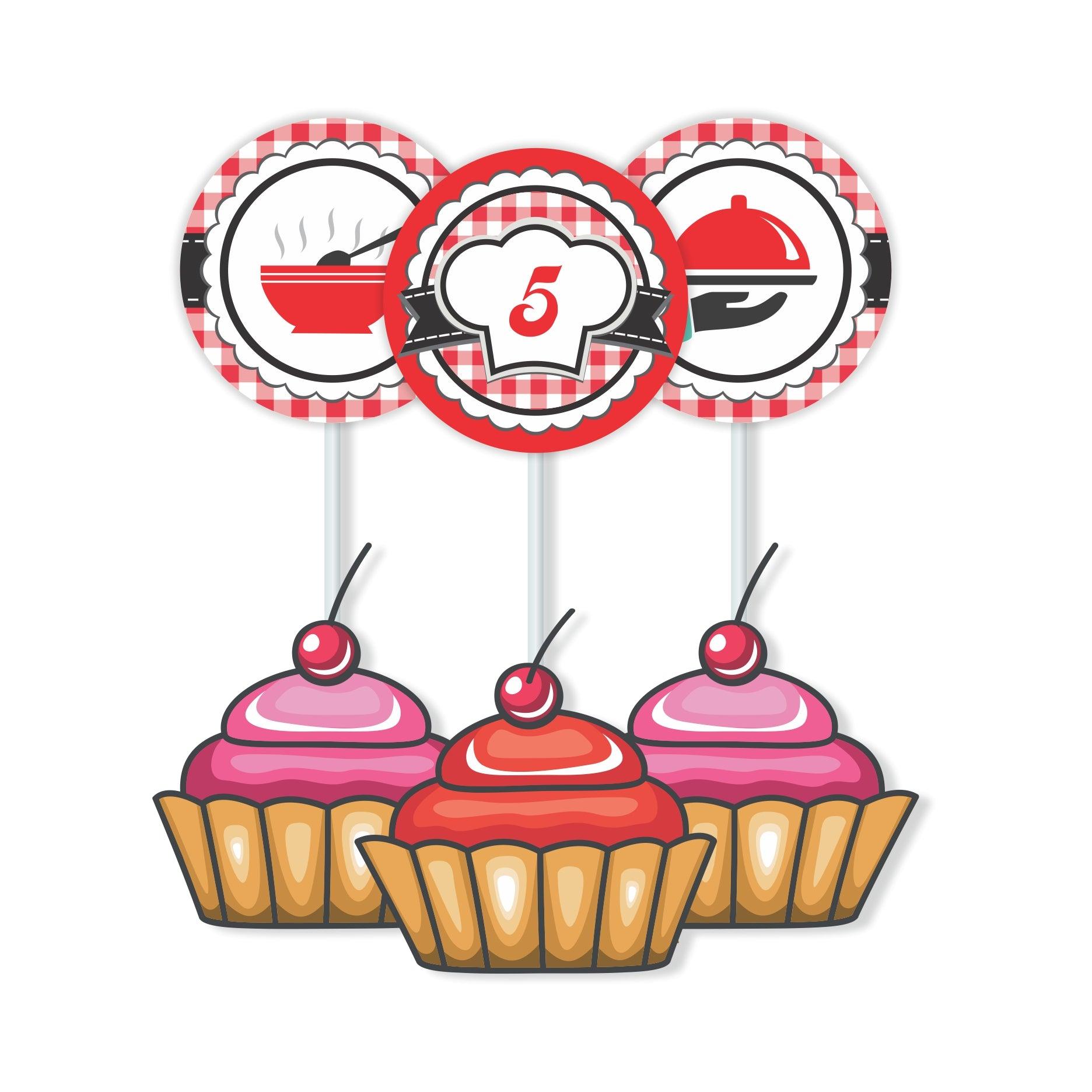 Little Chef Red Cupcake / Food Toppers THEME PARTIES Pretty UR Party