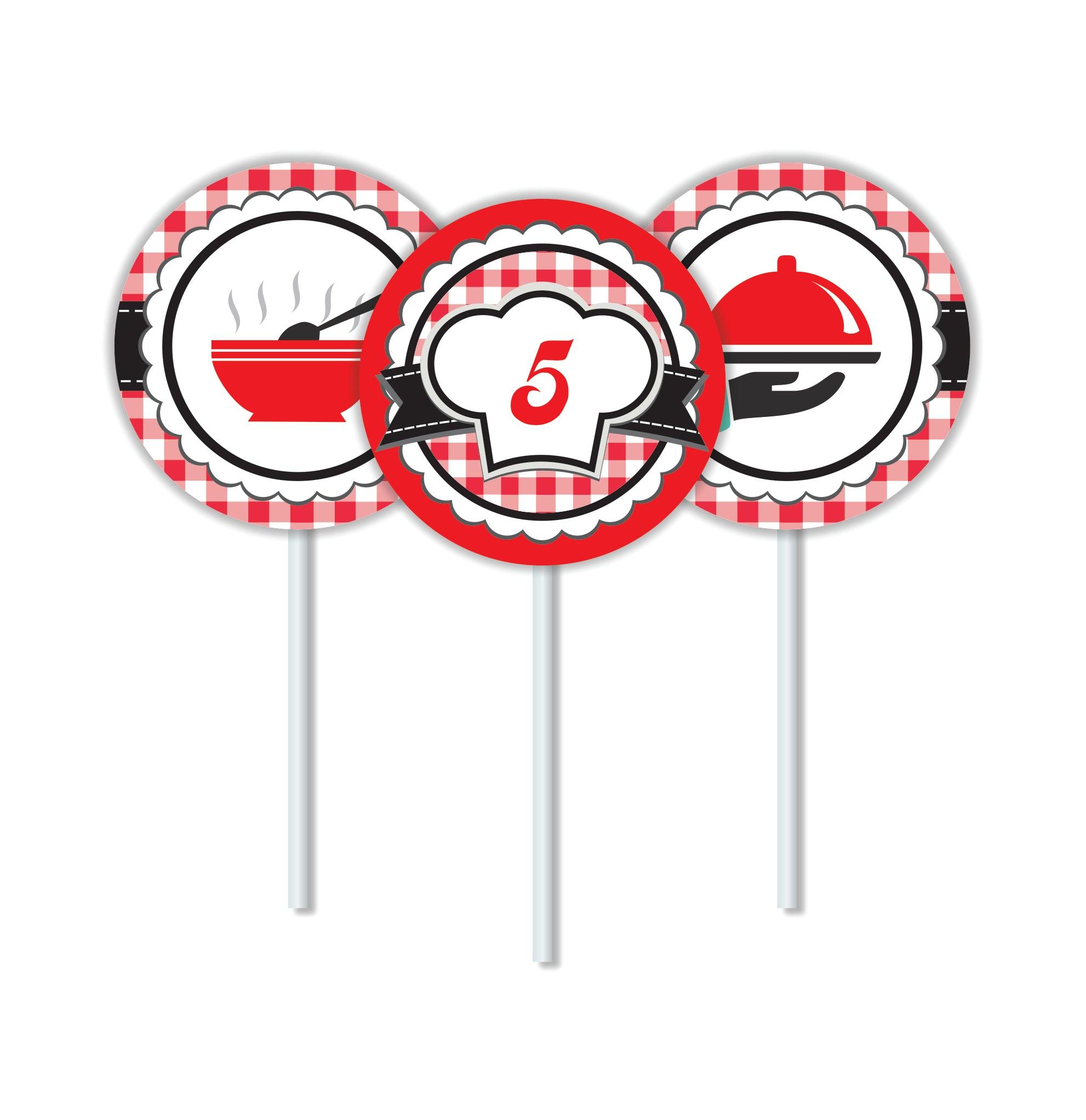 Little Chef Red Cupcake / Food Toppers THEME PARTIES Pretty UR Party