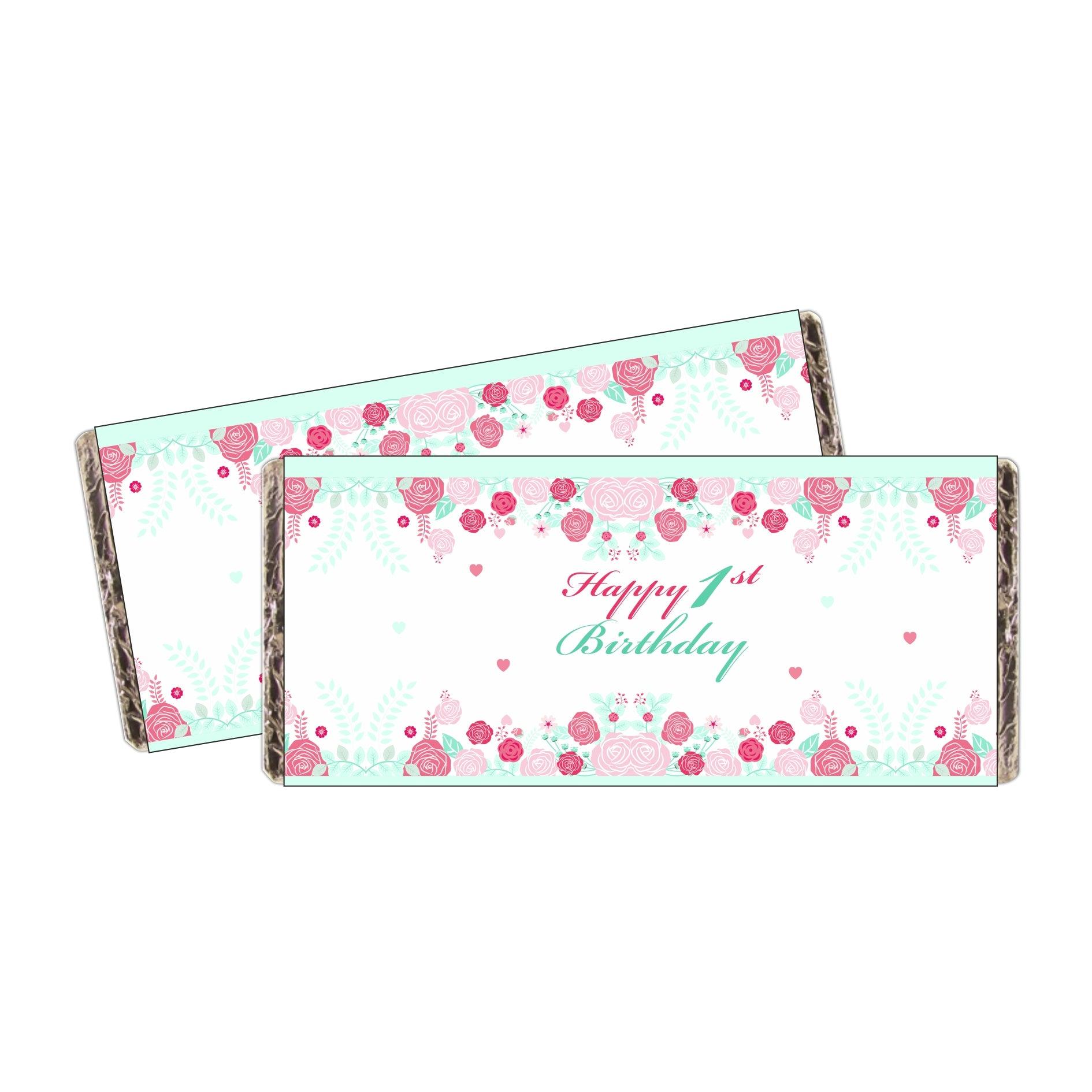Mint and Pink Floral 1st Birthday Theme Chocolate Wrappers ALL PARTY SUPPLIES Pretty UR Party