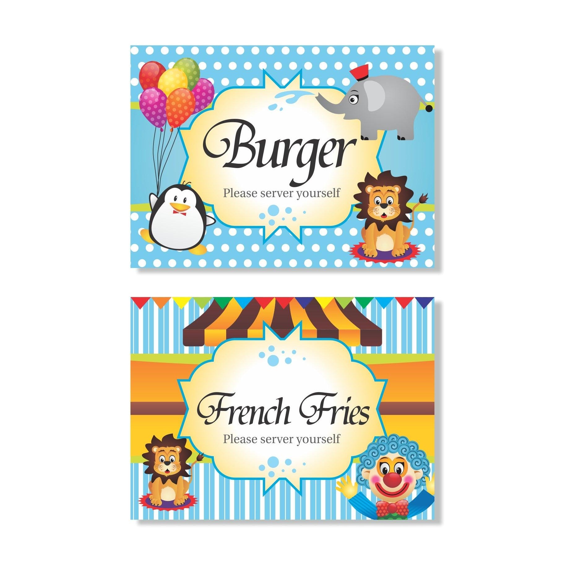Circus Theme Food Labels / Buffet Table Cards THEME PARTIES Pretty UR Party