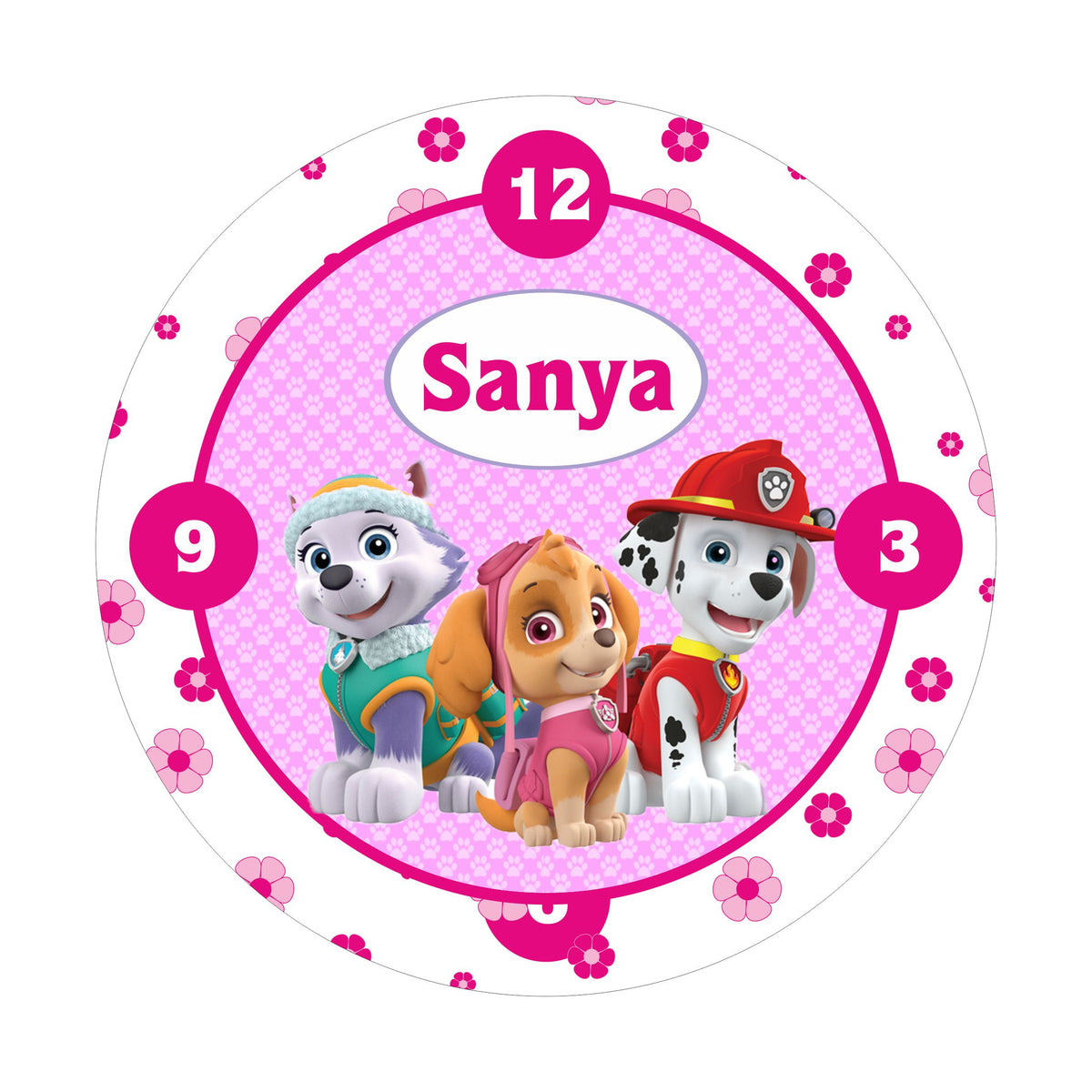 Personalised Paw Patrol Pink Theme Clock