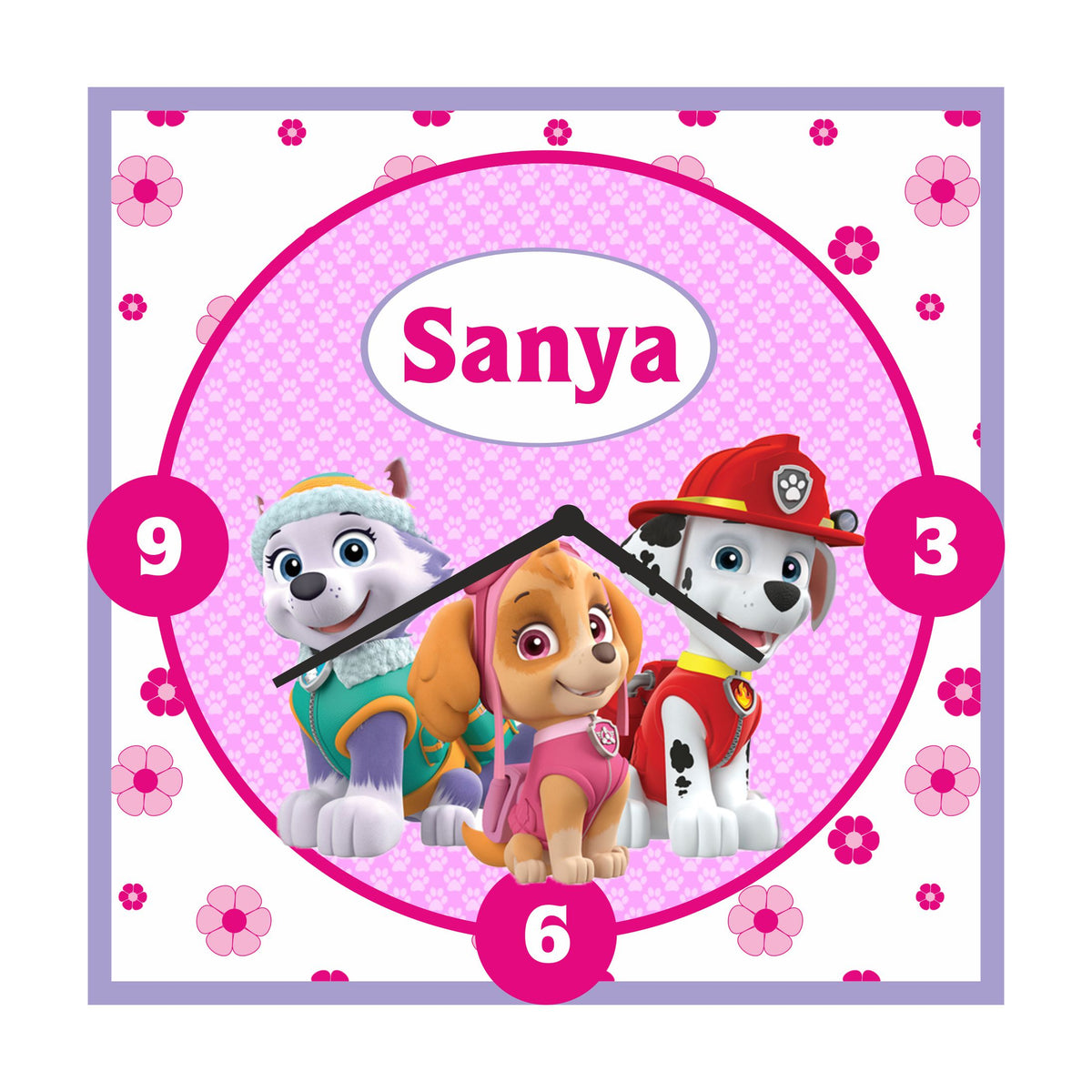 Personalised Paw Patrol Pink Theme Clock — image 2