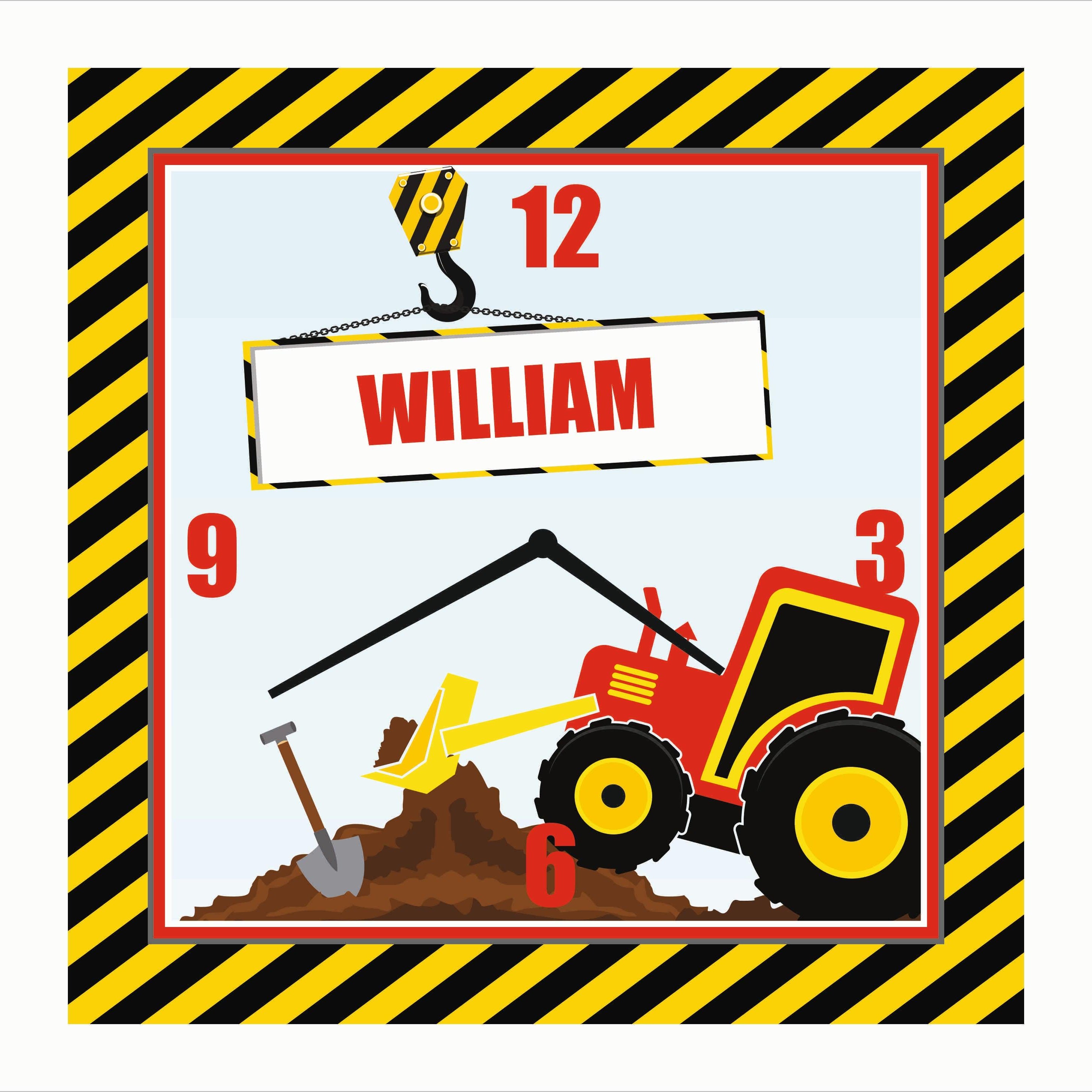 Personalised Construction Clock THEME PARTIES Pretty UR Party