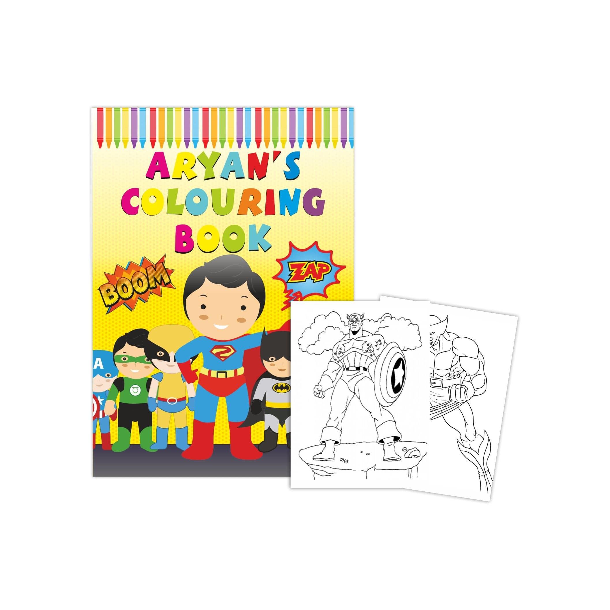 Super Hero Colouring Book PERSONALISED Pretty UR Party