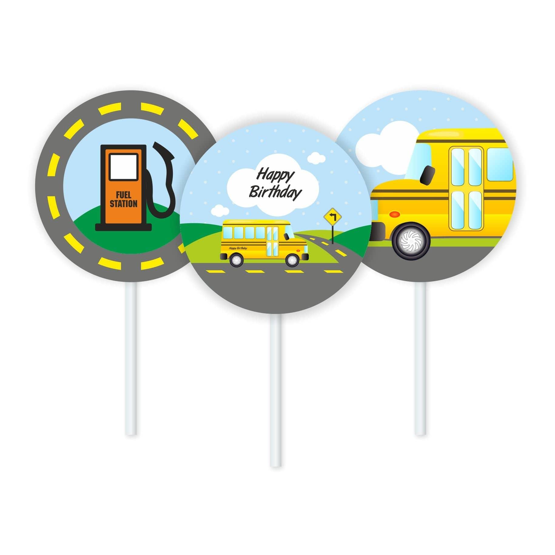 Wheels On The Bus Theme Cupcake Toppers THEME PARTIES Pretty UR Party