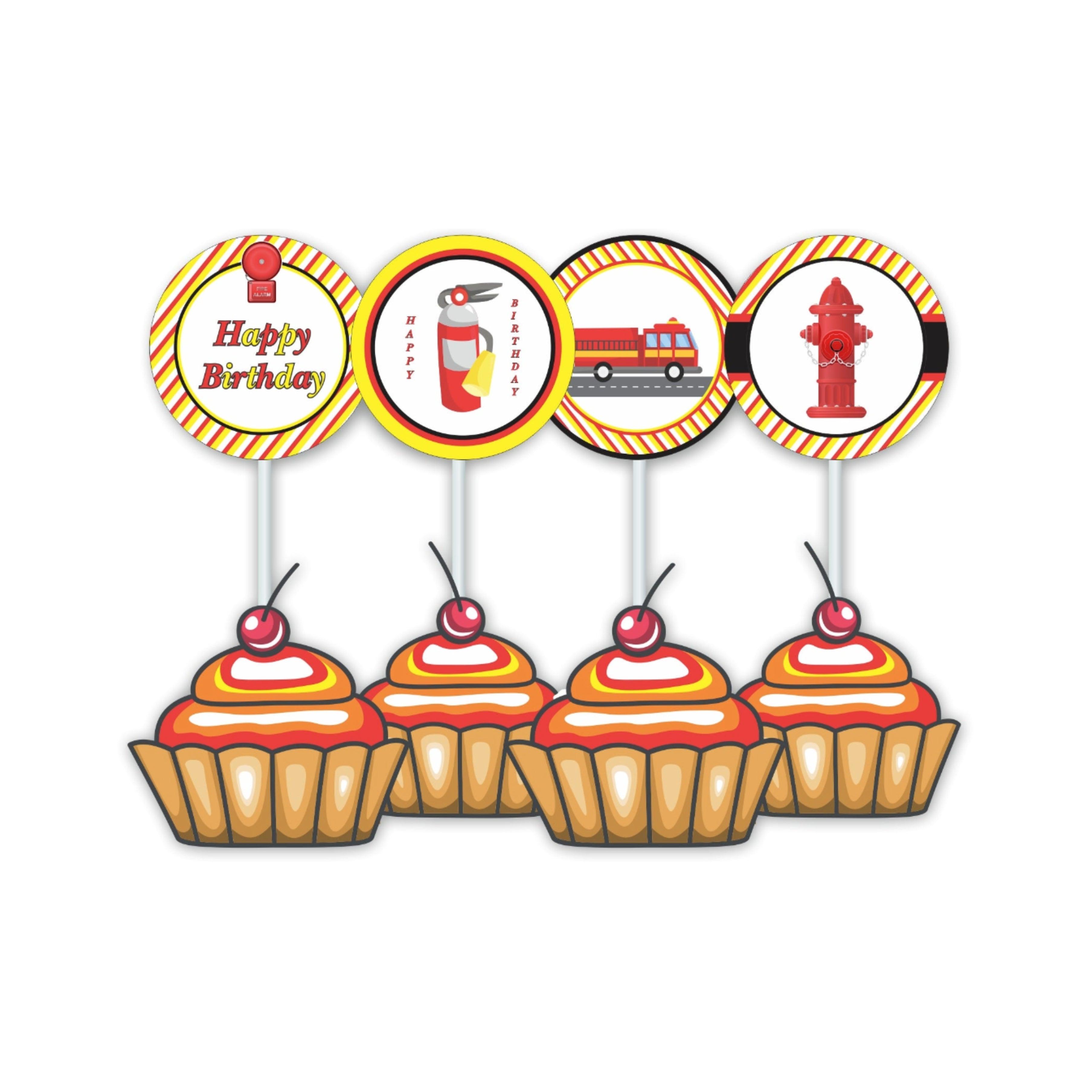 Fire Truck Cupcake / Food Toppers THEME PARTIES Pretty UR Party