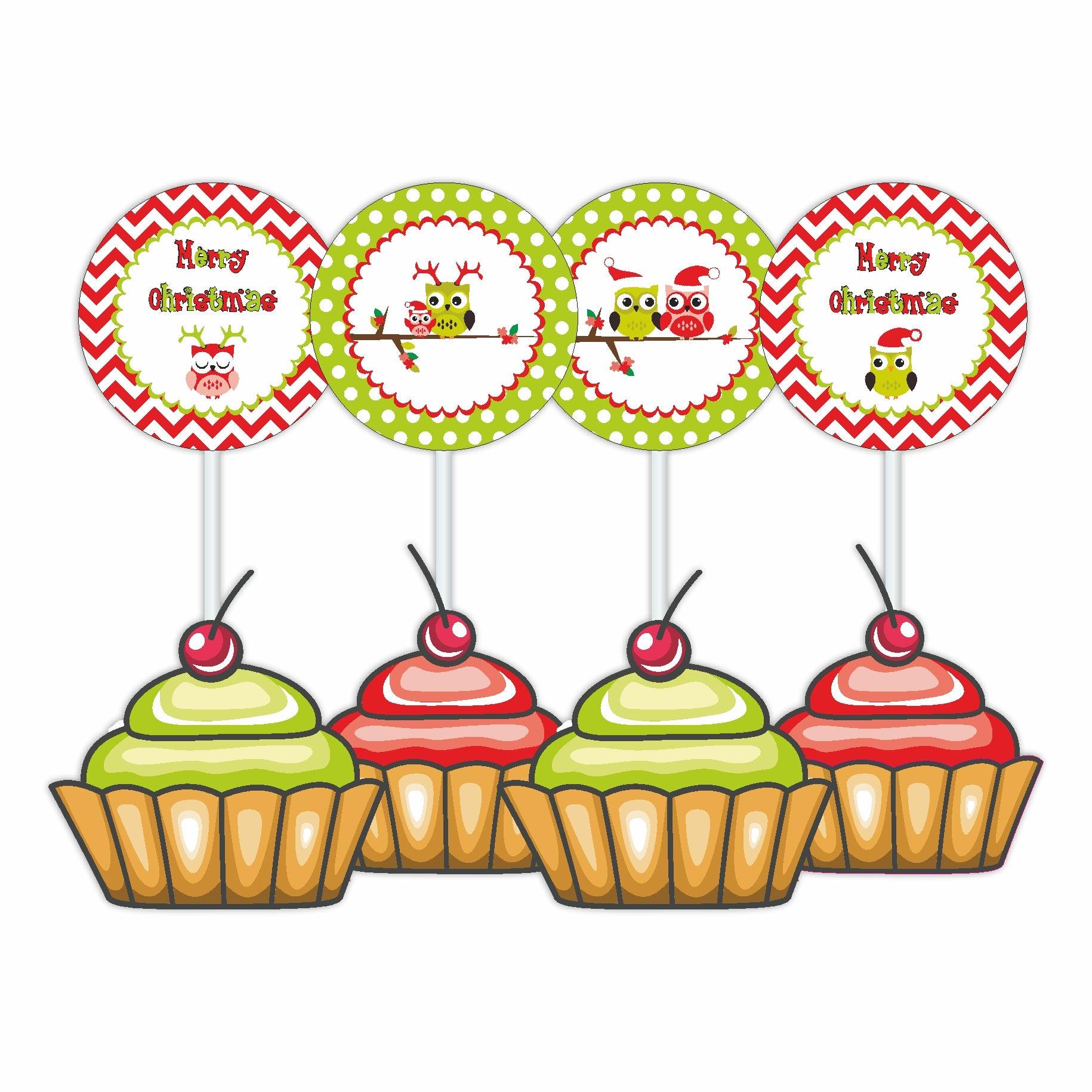Christmas Owl Theme Cupcake / Food Toppers ALL PARTY SUPPLIES Pretty UR Party