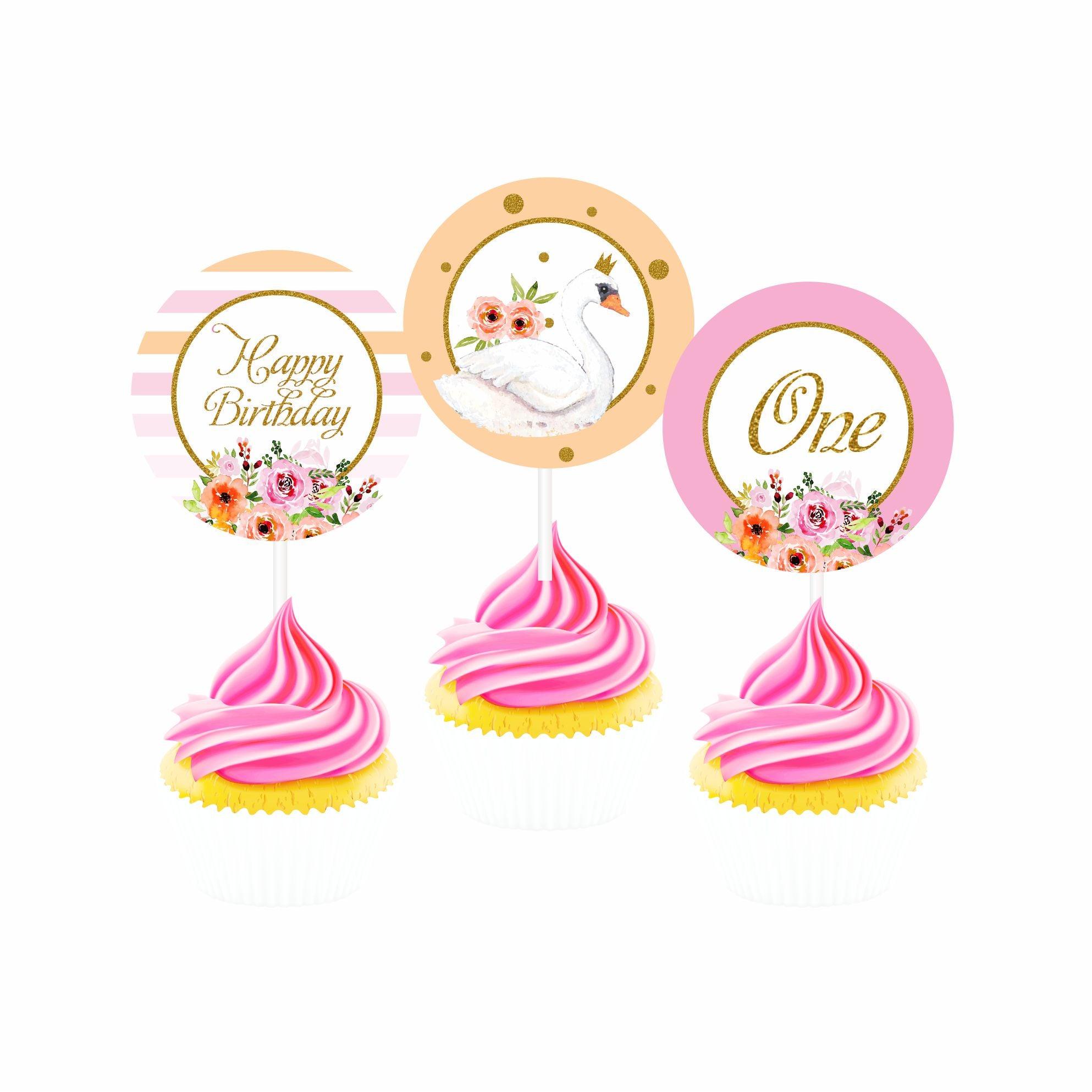 Swan Theme Cupcake Toppers THEME PARTIES Pretty UR Party