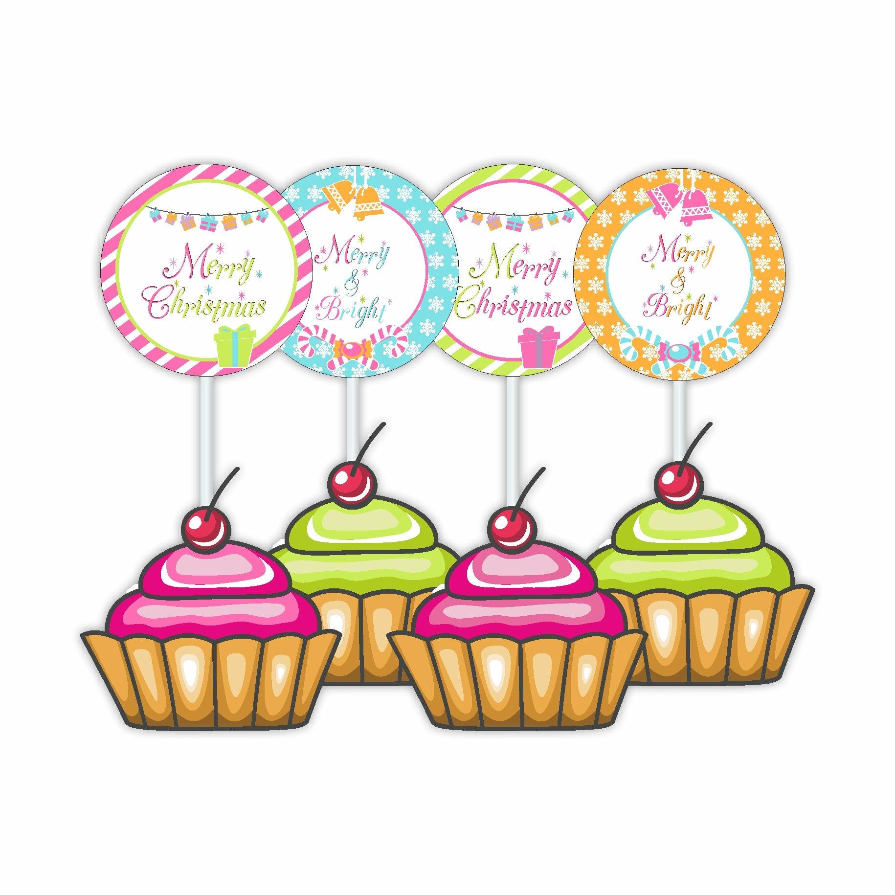 Merry and Bright Cupcake / Food Toppers ALL PARTY SUPPLIES Pretty UR Party