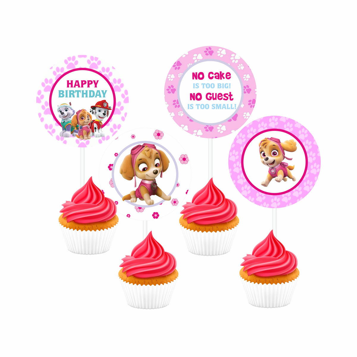 Paw Patrol Skye Theme Cupcake Toppers