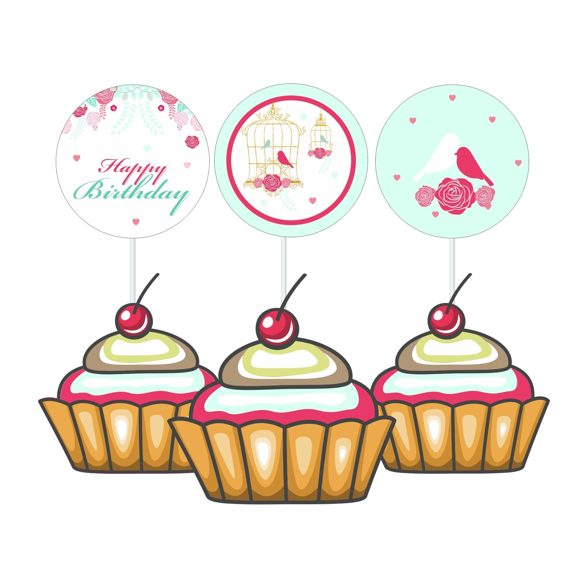 Mint and Pink Floral 1st Birthday Theme Cupcake / Food Toppers ALL PARTY SUPPLIES Pretty UR Party