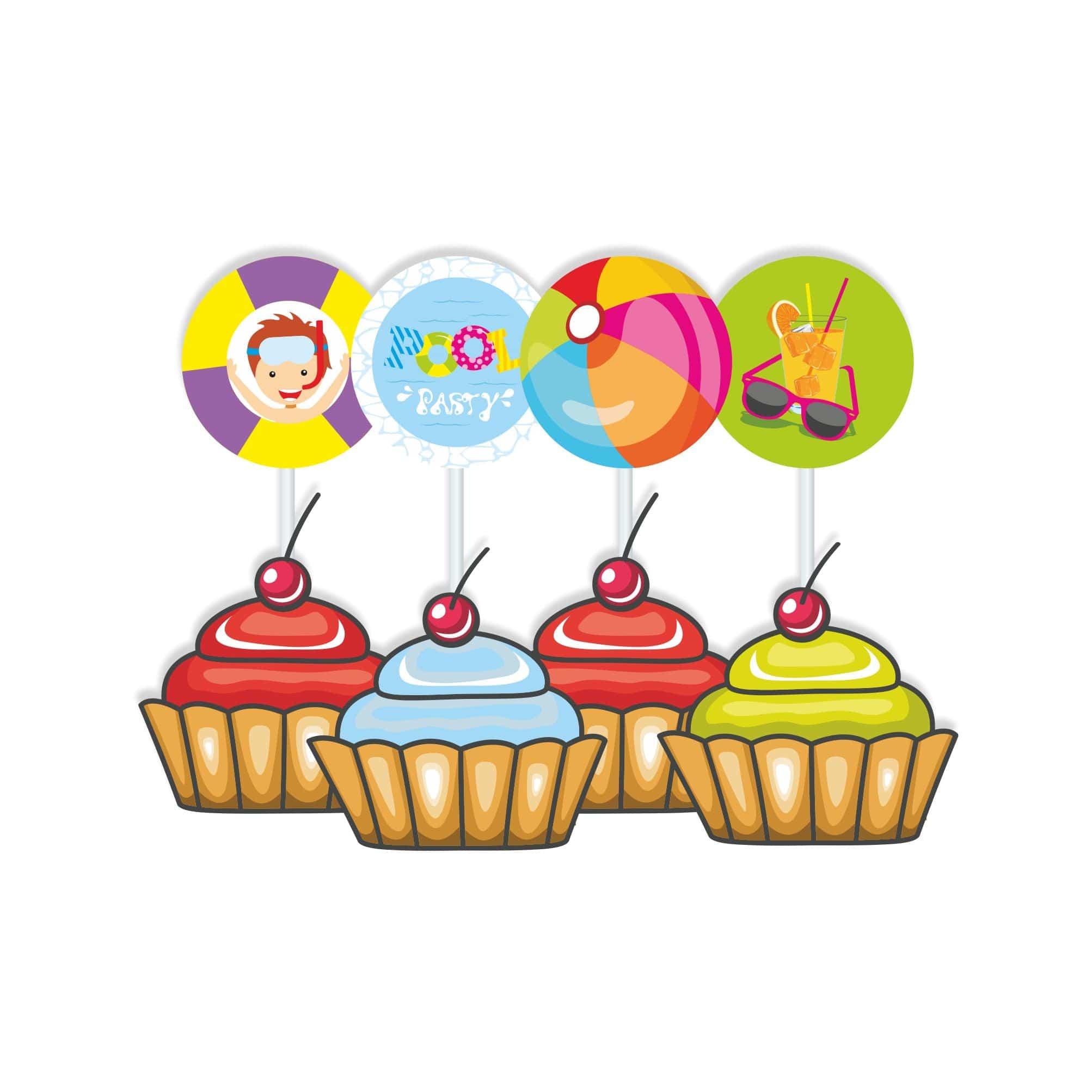 Pool Party Cupcake / Food Toppers THEME PARTIES Pretty UR Party