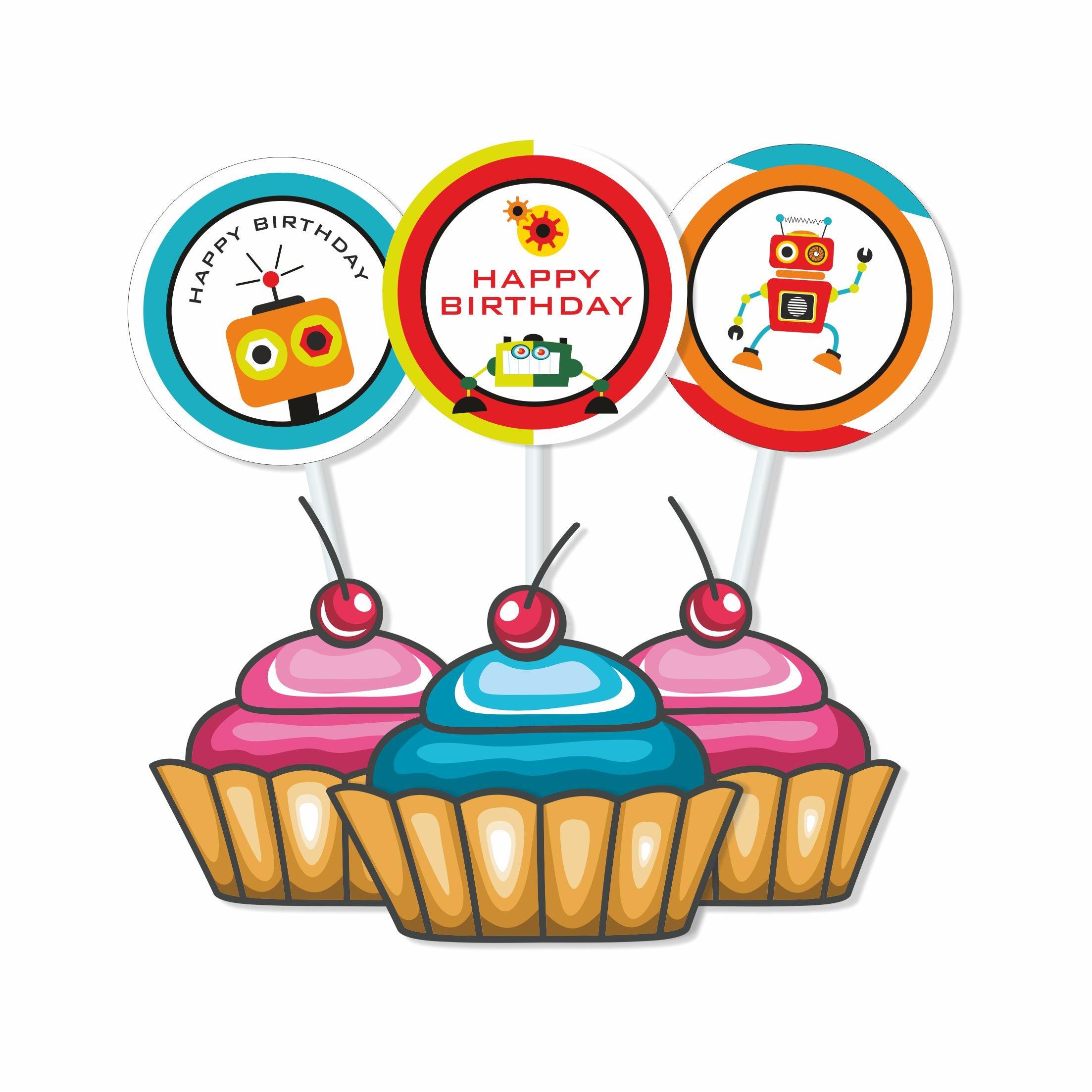 Robot Theme Cupcake / Food Toppers THEME PARTIES Pretty UR Party