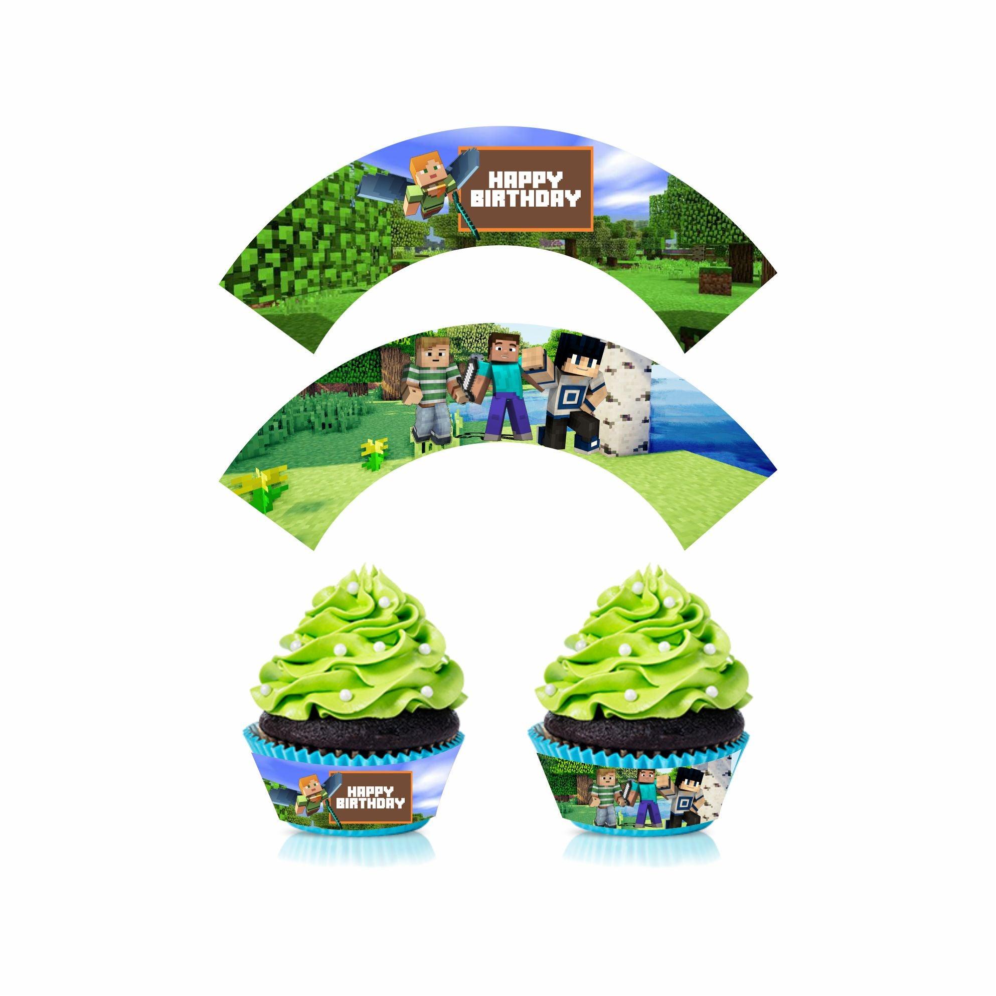 Minecraft Theme Cupcake Wrappers THEME PARTIES Pretty UR Party