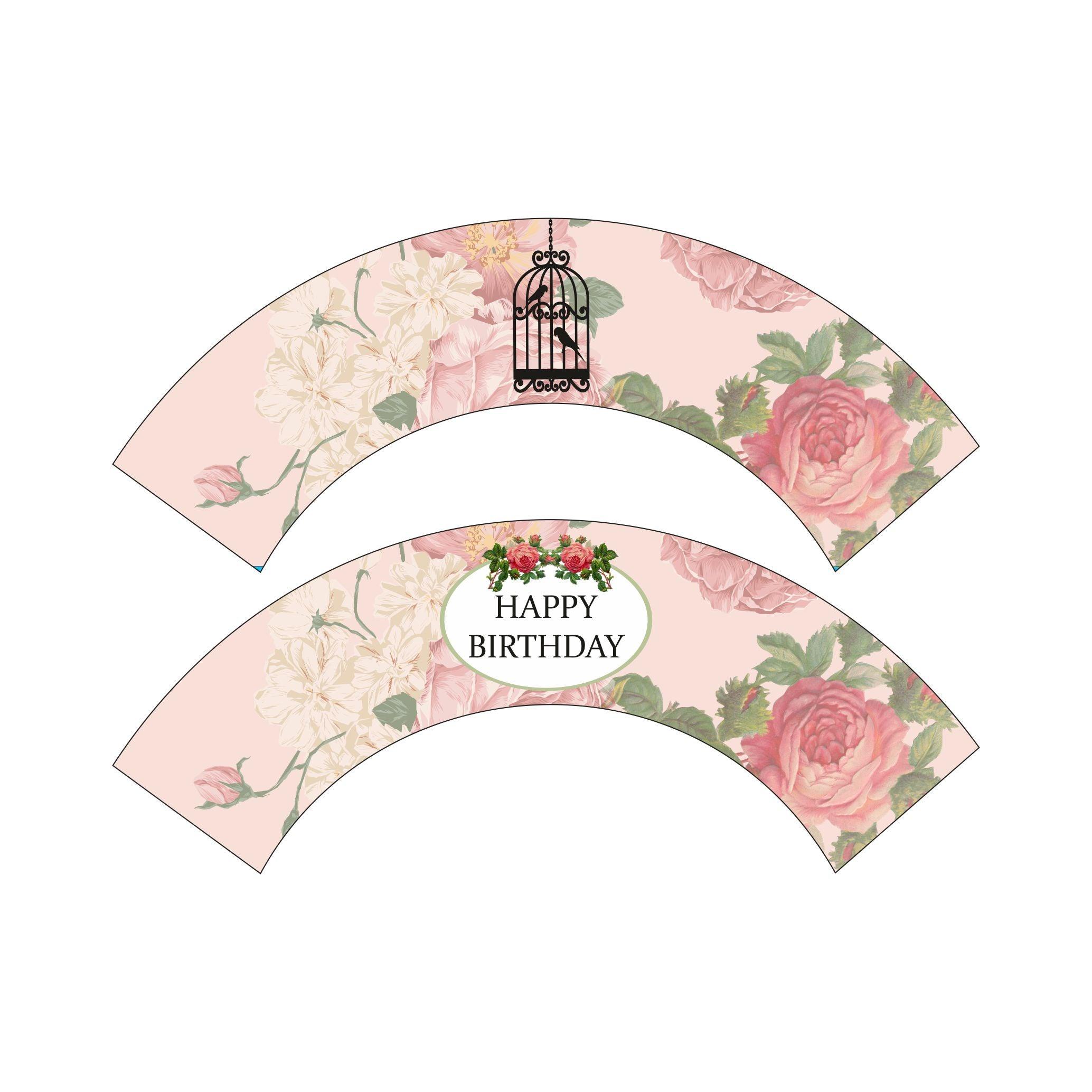 Pink Floral and Bird Cage Cupcake Wrappers THEME PARTIES Pretty UR Party