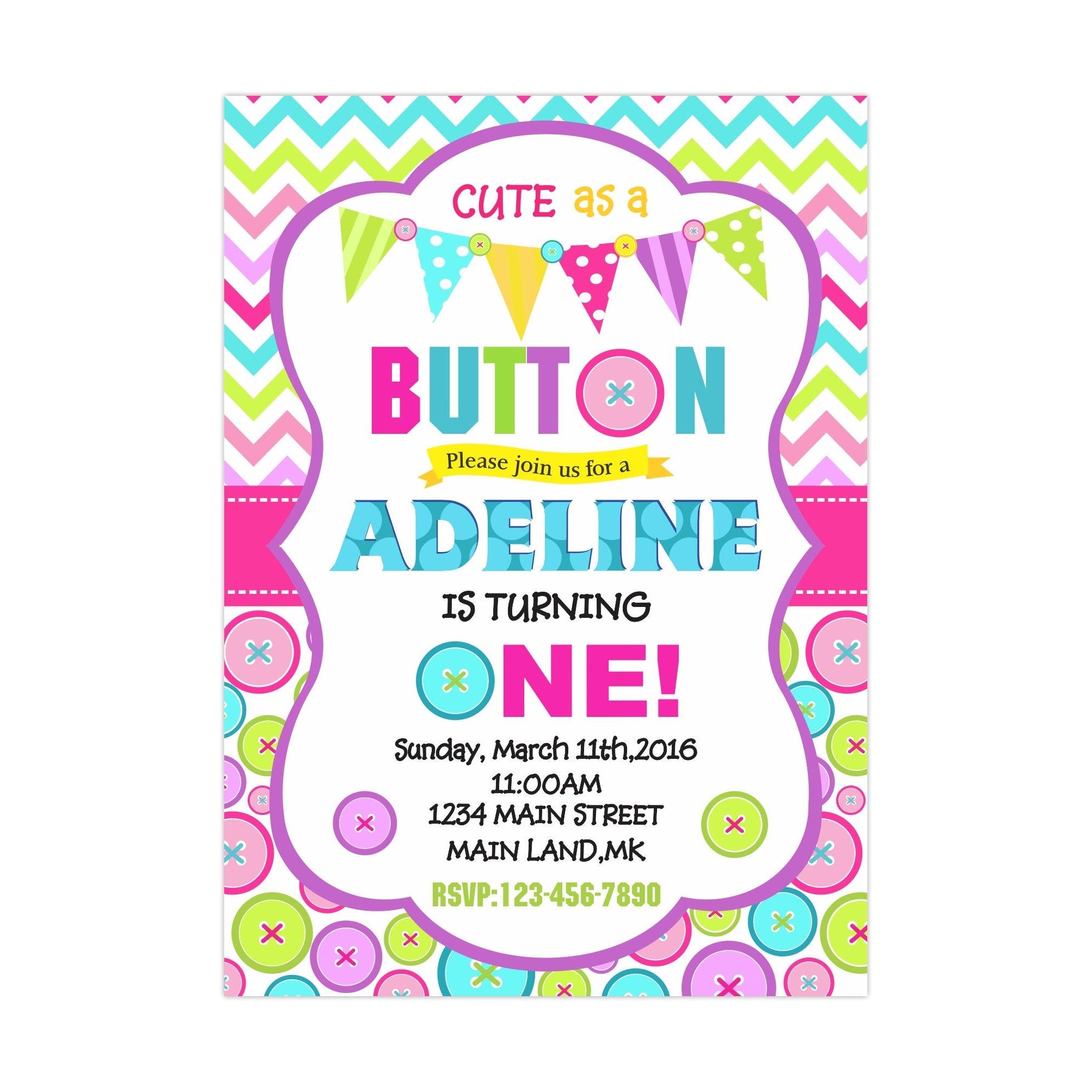 Cute As a Button  E-Invitations BIRTHDAYS Pretty UR Party