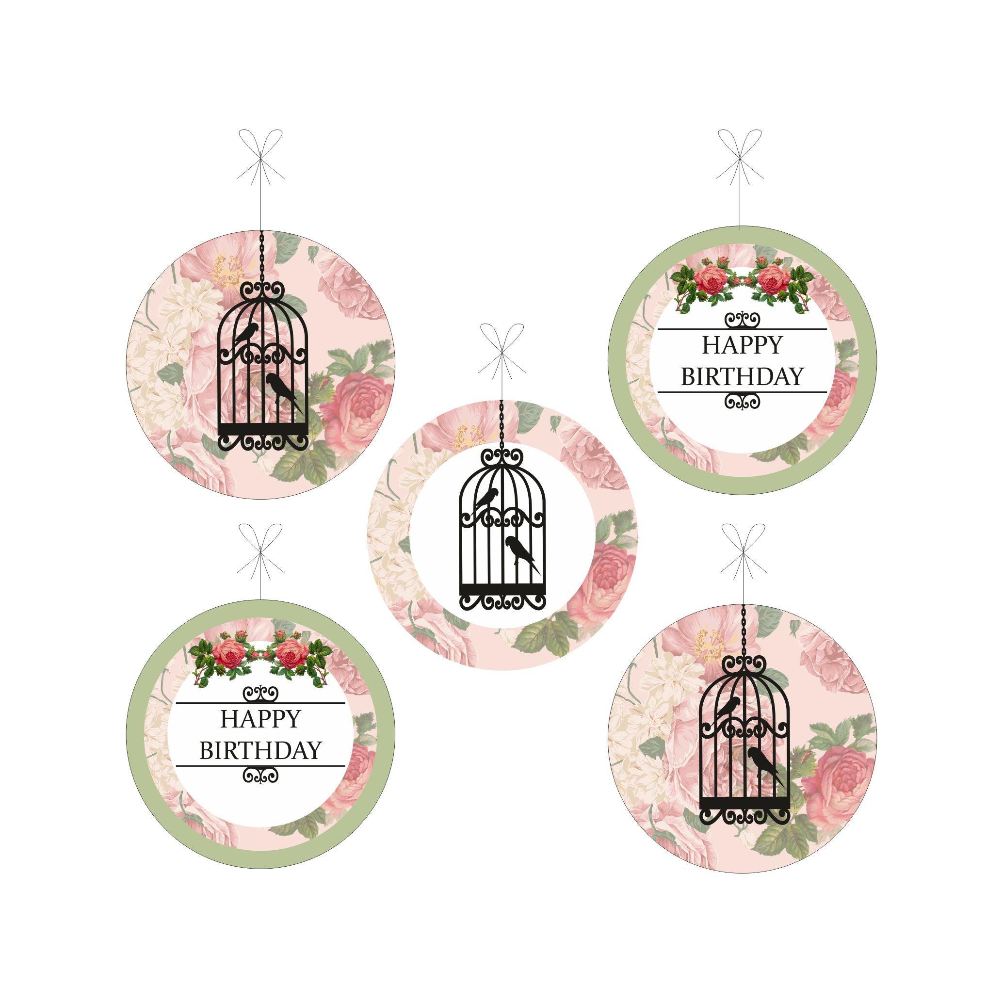 Pink Floral and Bird Cage Danglers THEME PARTIES Pretty UR Party